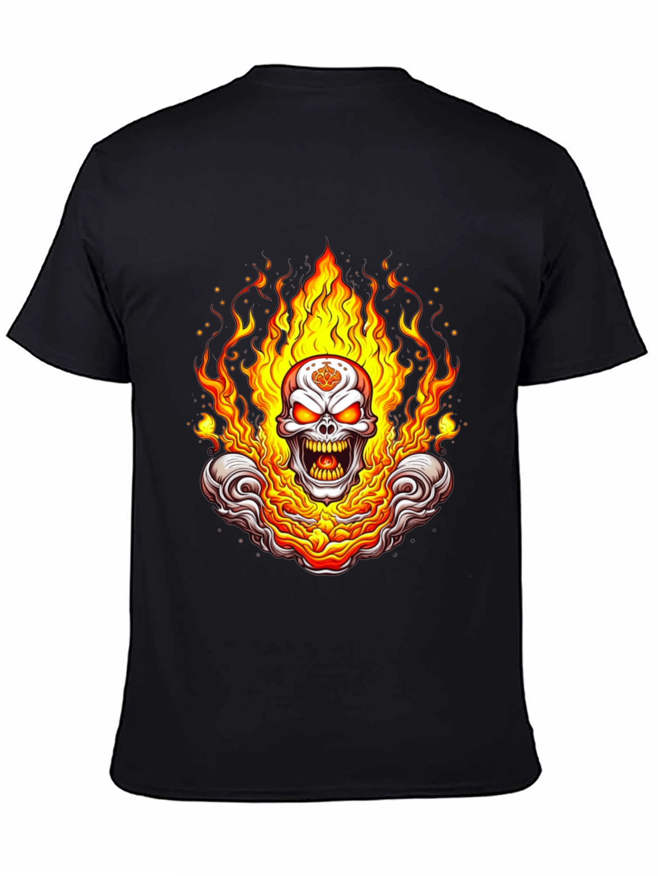 Black Flaming Skull Graphic Tee - Bold Black Cotton Shirt view 4