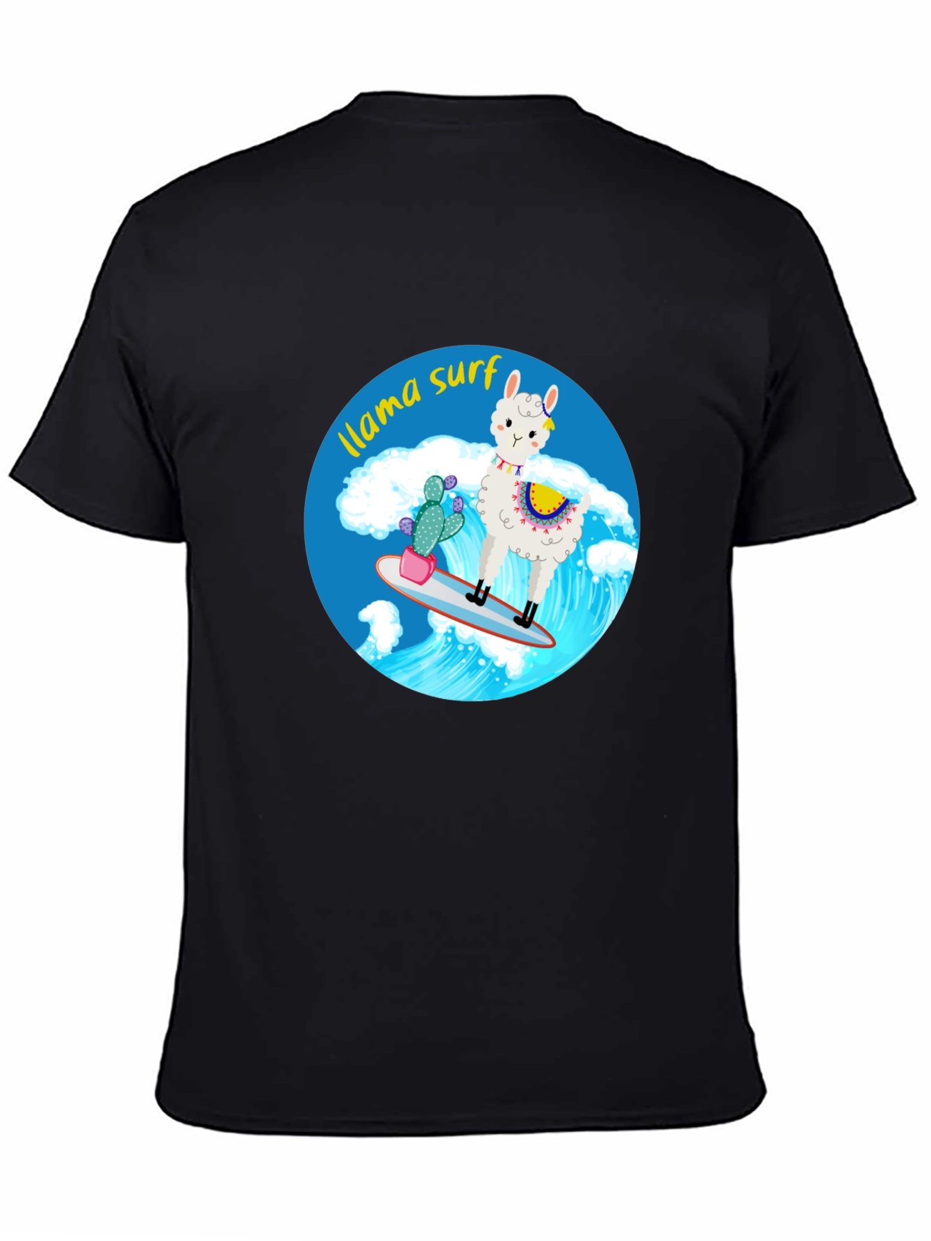 Black Llama Surf Graphic Tee - Black Cotton T-Shirt view 4