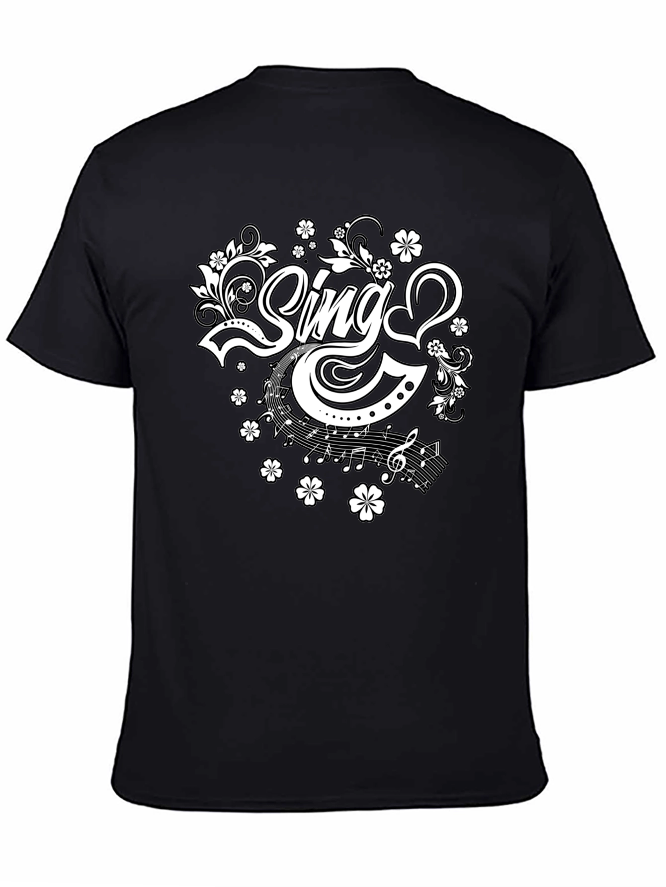 Black Sing Floral Graphic Tee - Black Cotton T-Shirt view 4