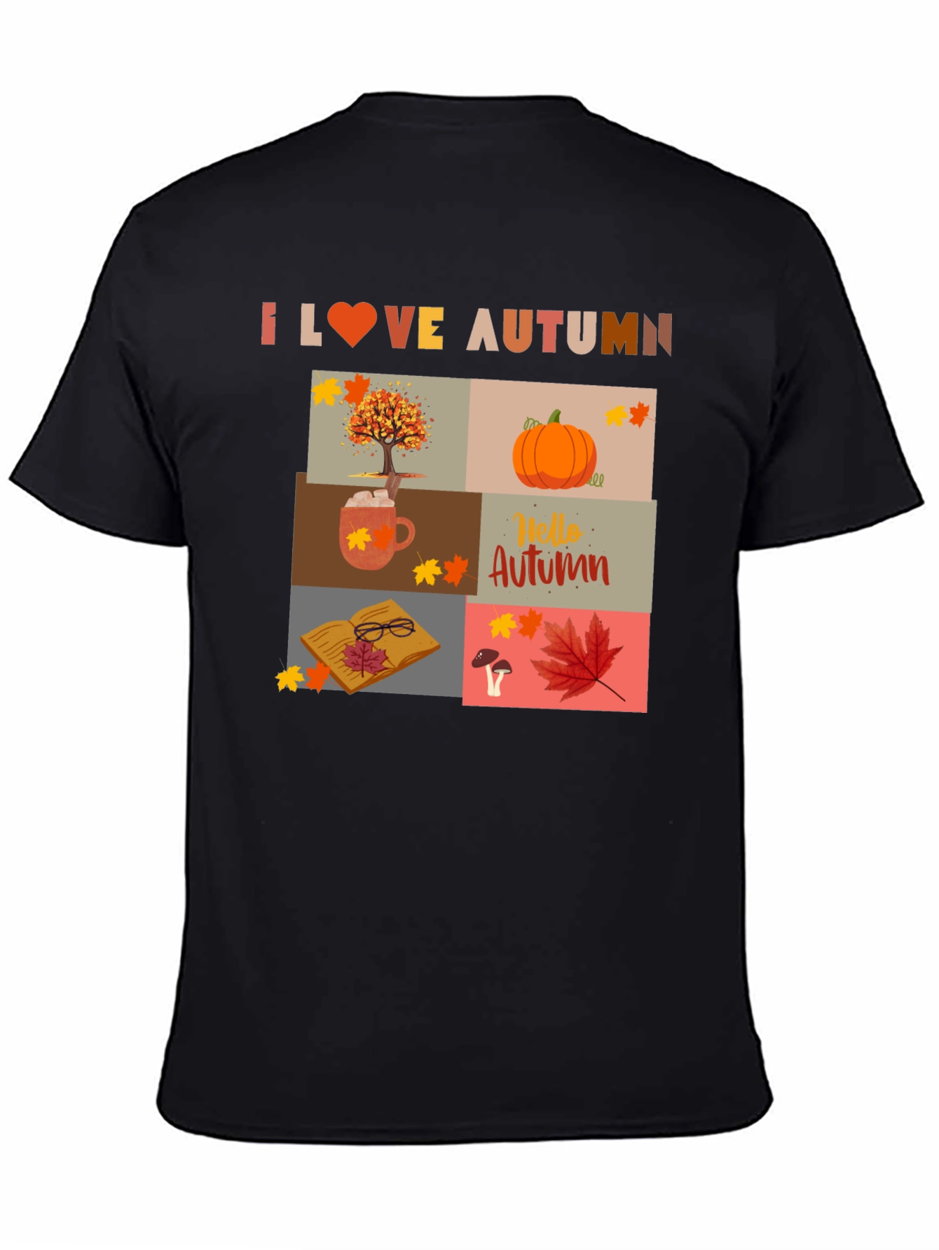 Black I Love Autumn Collage T-Shirt view 4