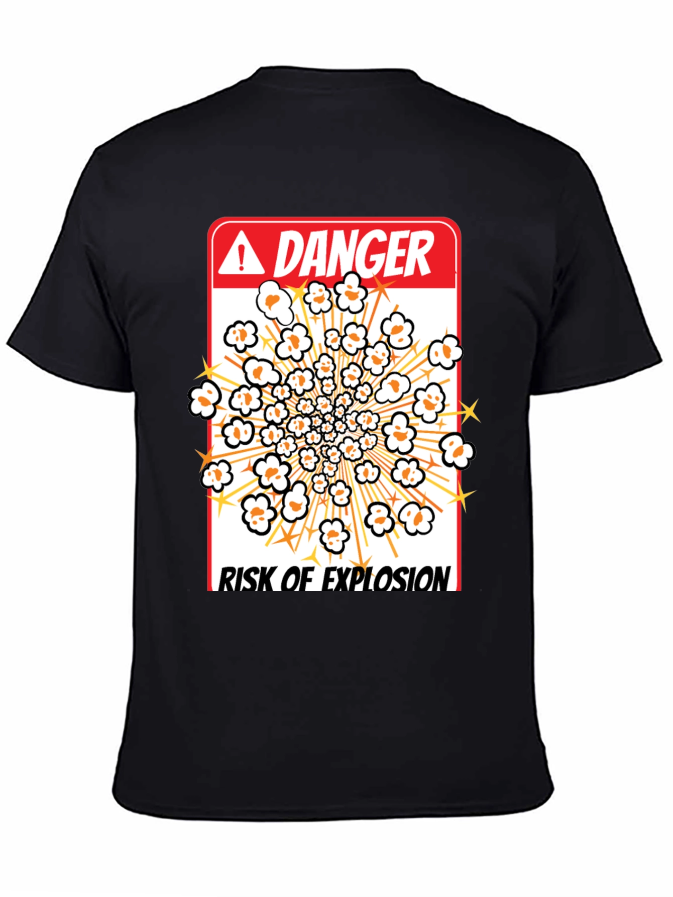 Black Danger Risk Of Explosion Popcorn T-Shirt view 4