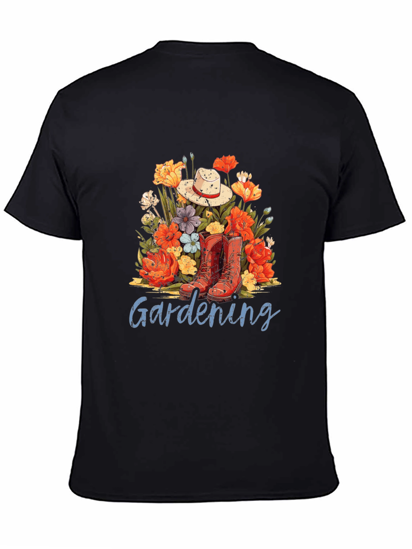 Black Gardening T-Shirt with Floral Design view 4