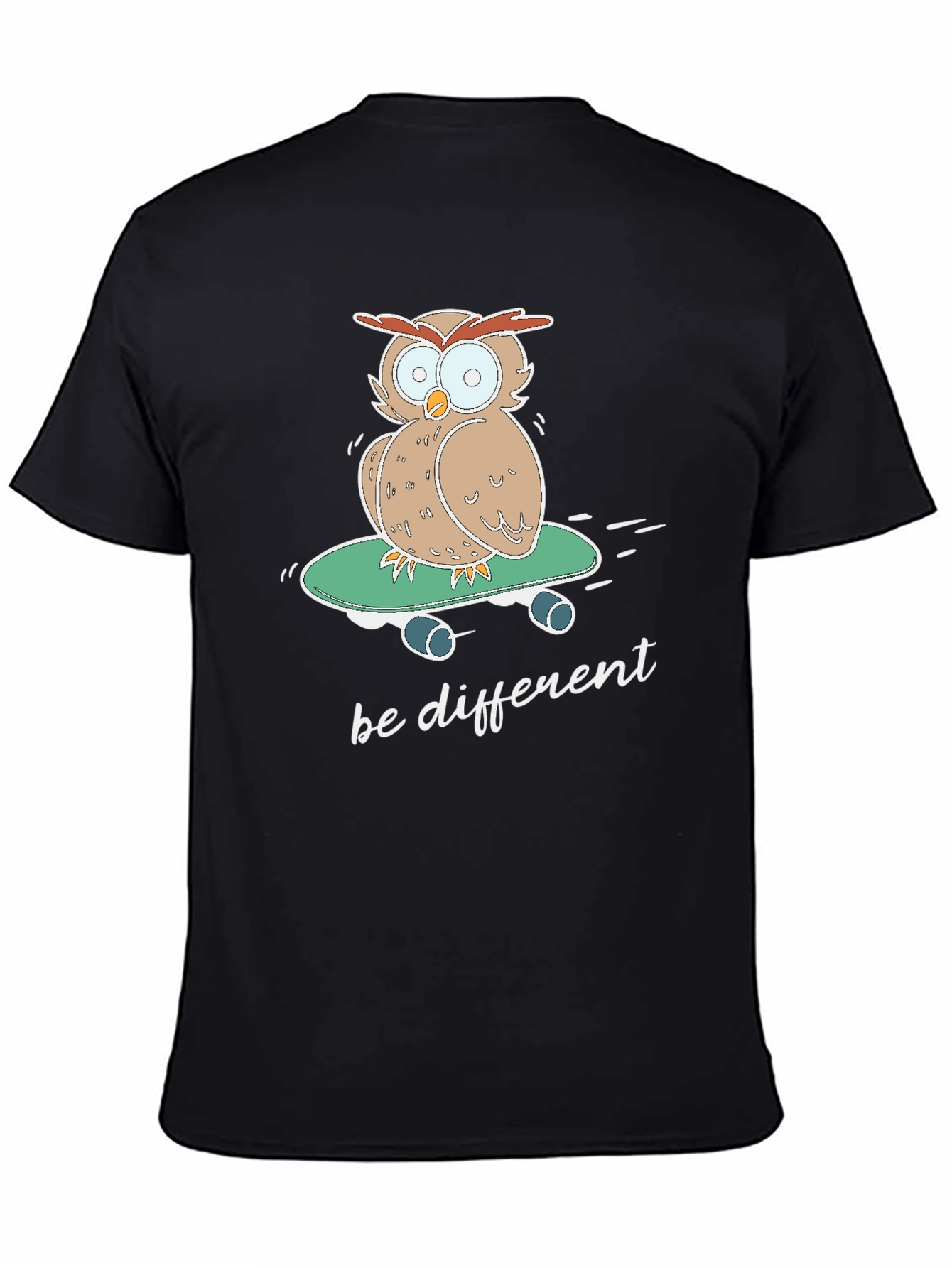 Black Owl Skateboard T-Shirt - "Be Different" Tee view 4