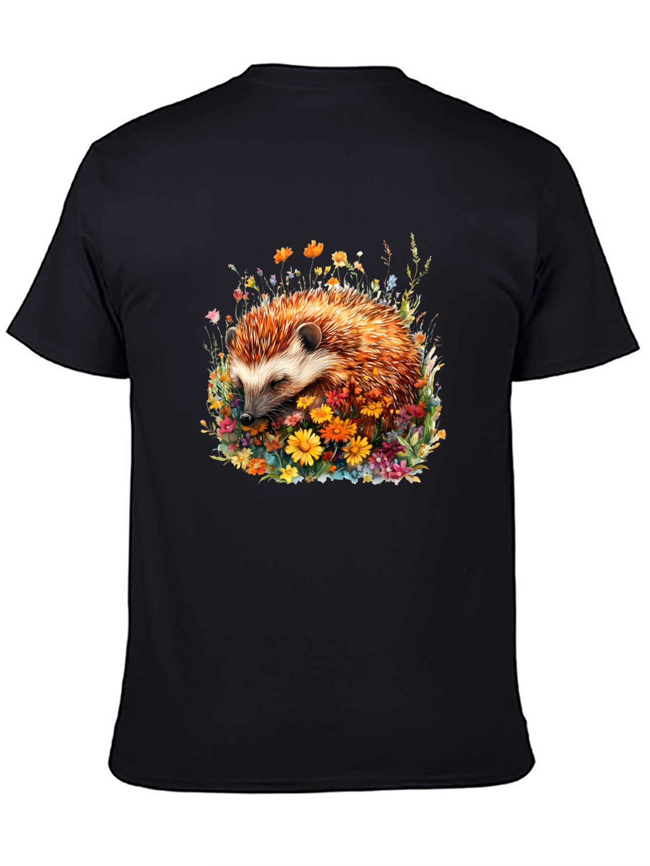 Black Hedgehog in Flowers Graphic Tee view 4