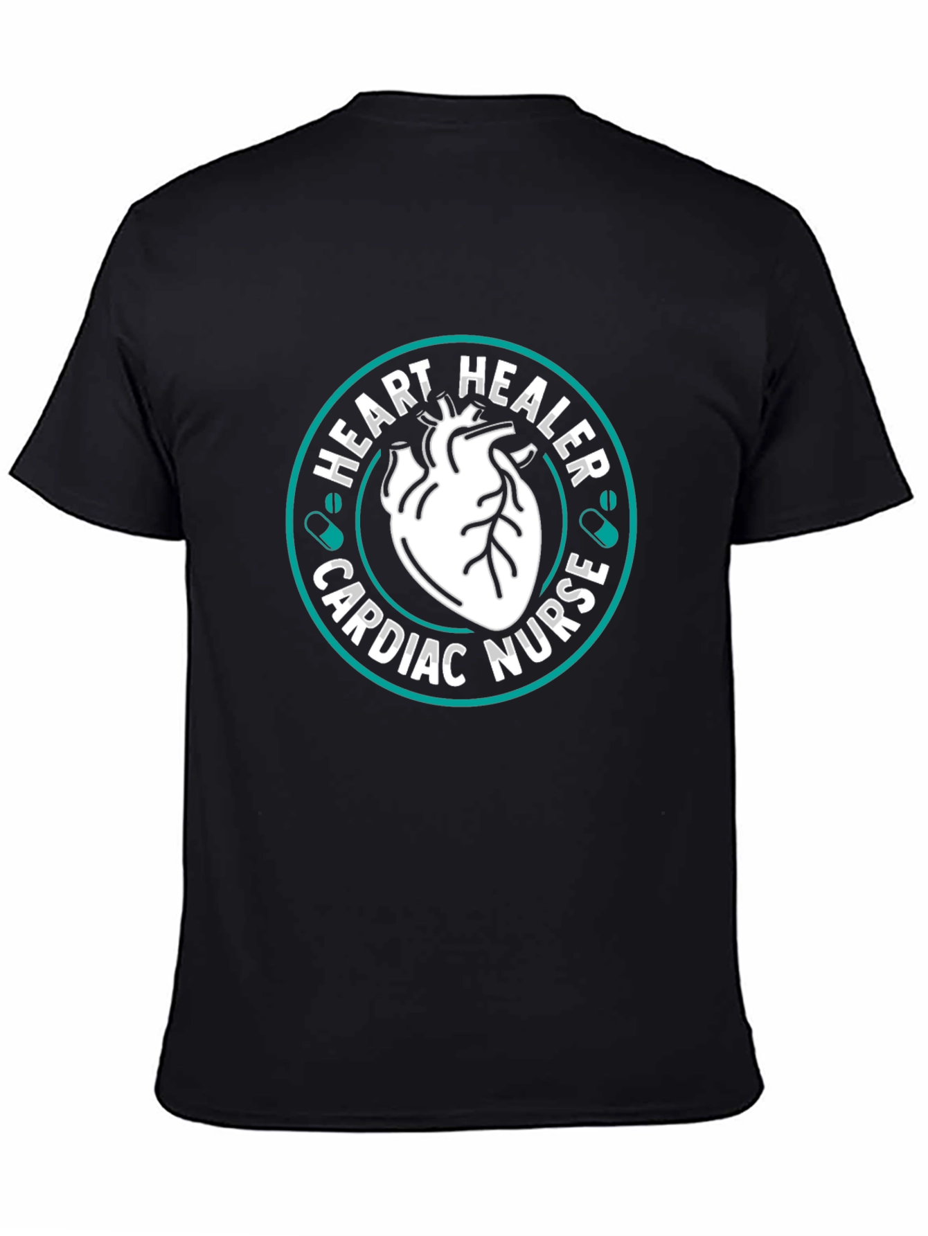 Black Heart Healer Cardiac Nurse T-Shirt view 4
