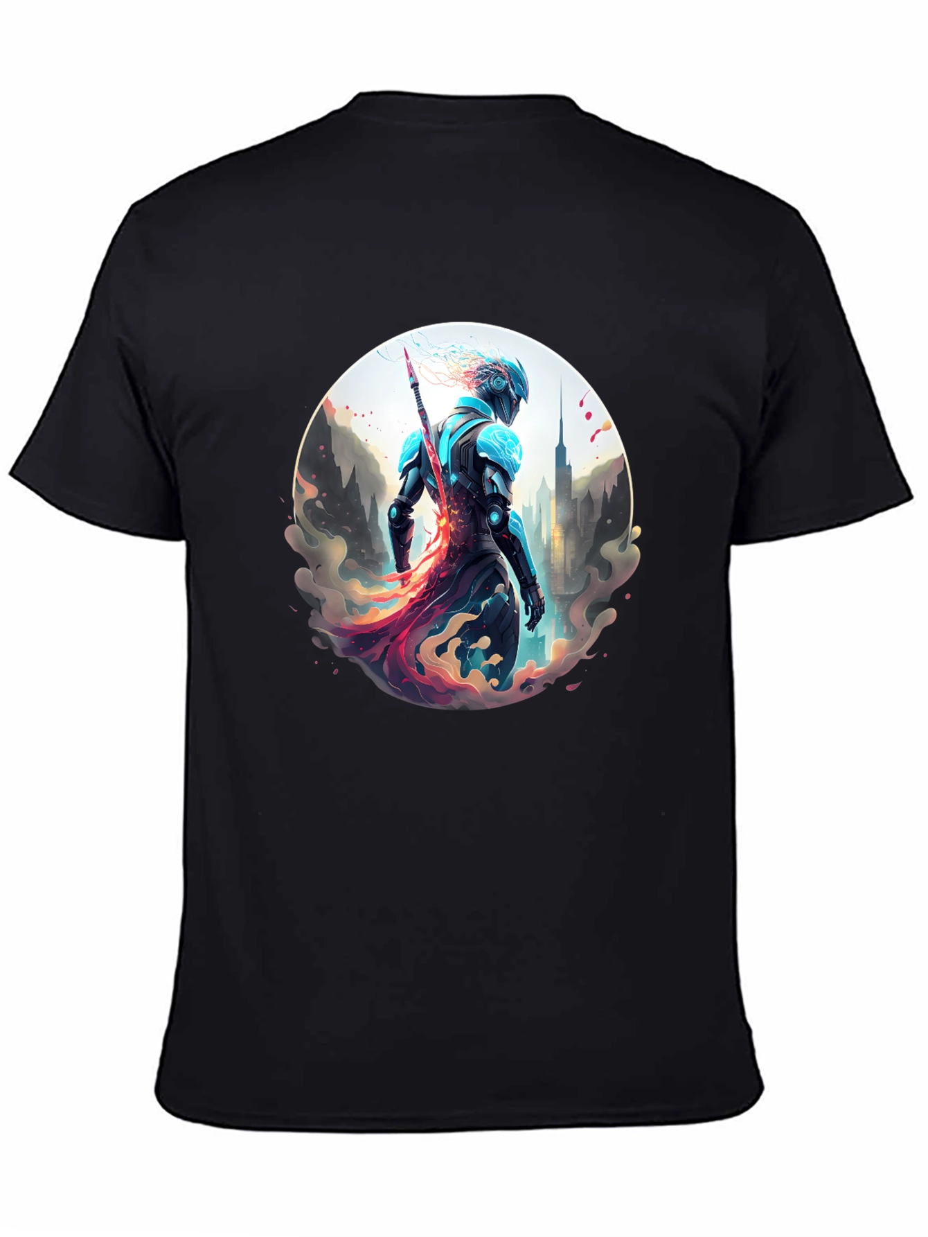 Black Sci-Fi Warrior T-Shirt - Urban Protector Design view 4