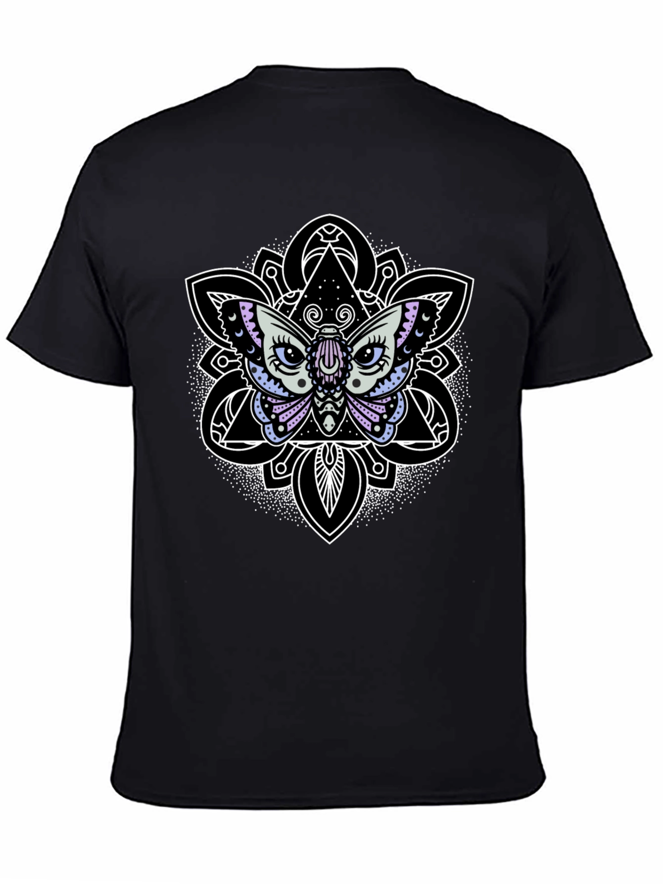 Black Moth Mandala Graphic Tee - Black Cotton T-Shirt view 4