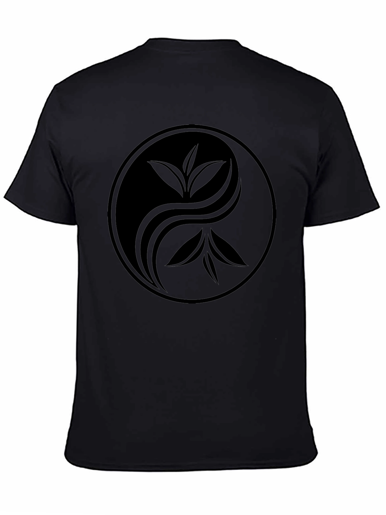 Black Yin Yang Tea Leaf Graphic Tee - Soft Black Cotton view 4