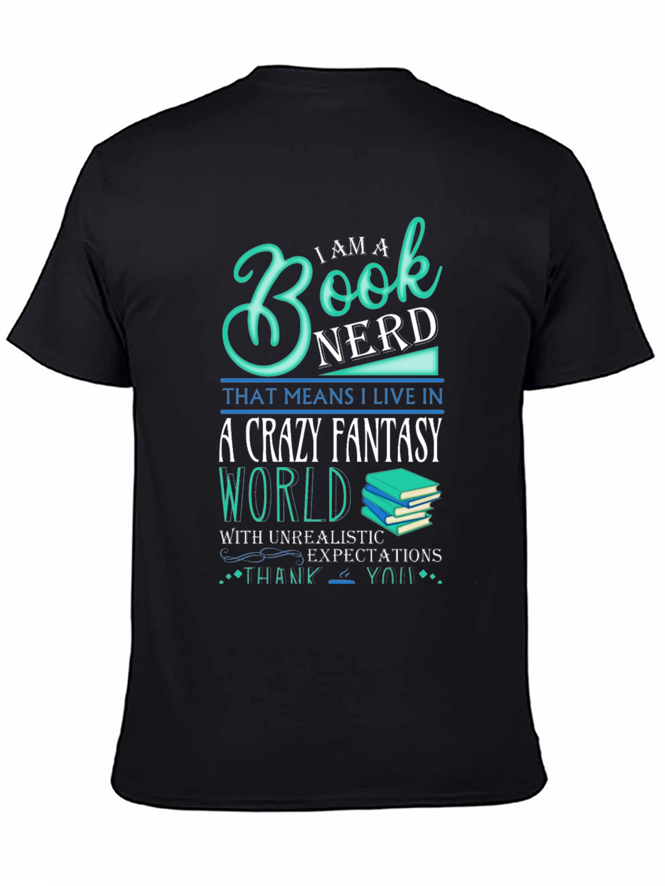 Black Book Nerd Crazy Fantasy World T-Shirt view 4