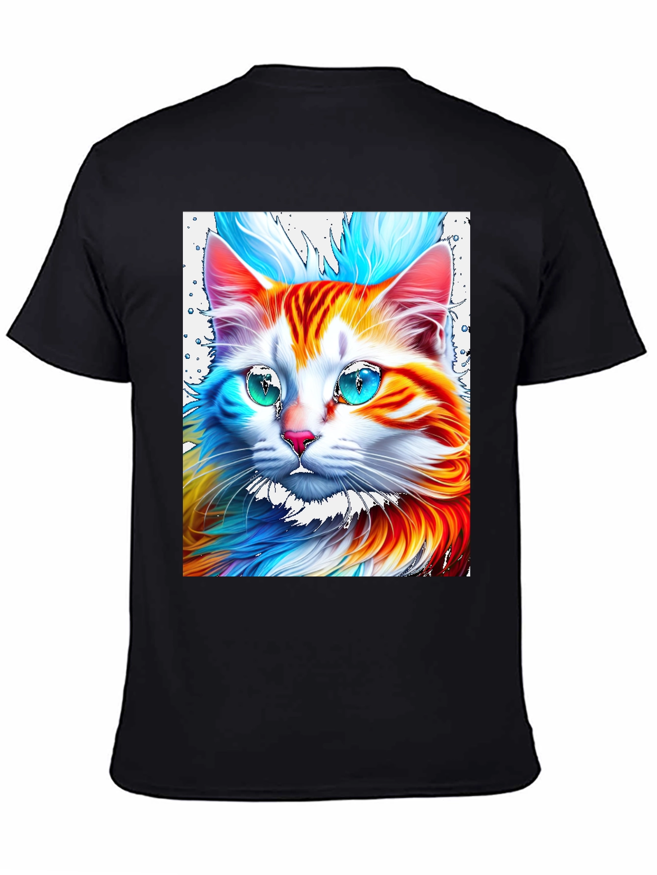 Black Vibrant Cat Graphic Tee - Stylish Men's Black T-Shirt view 4