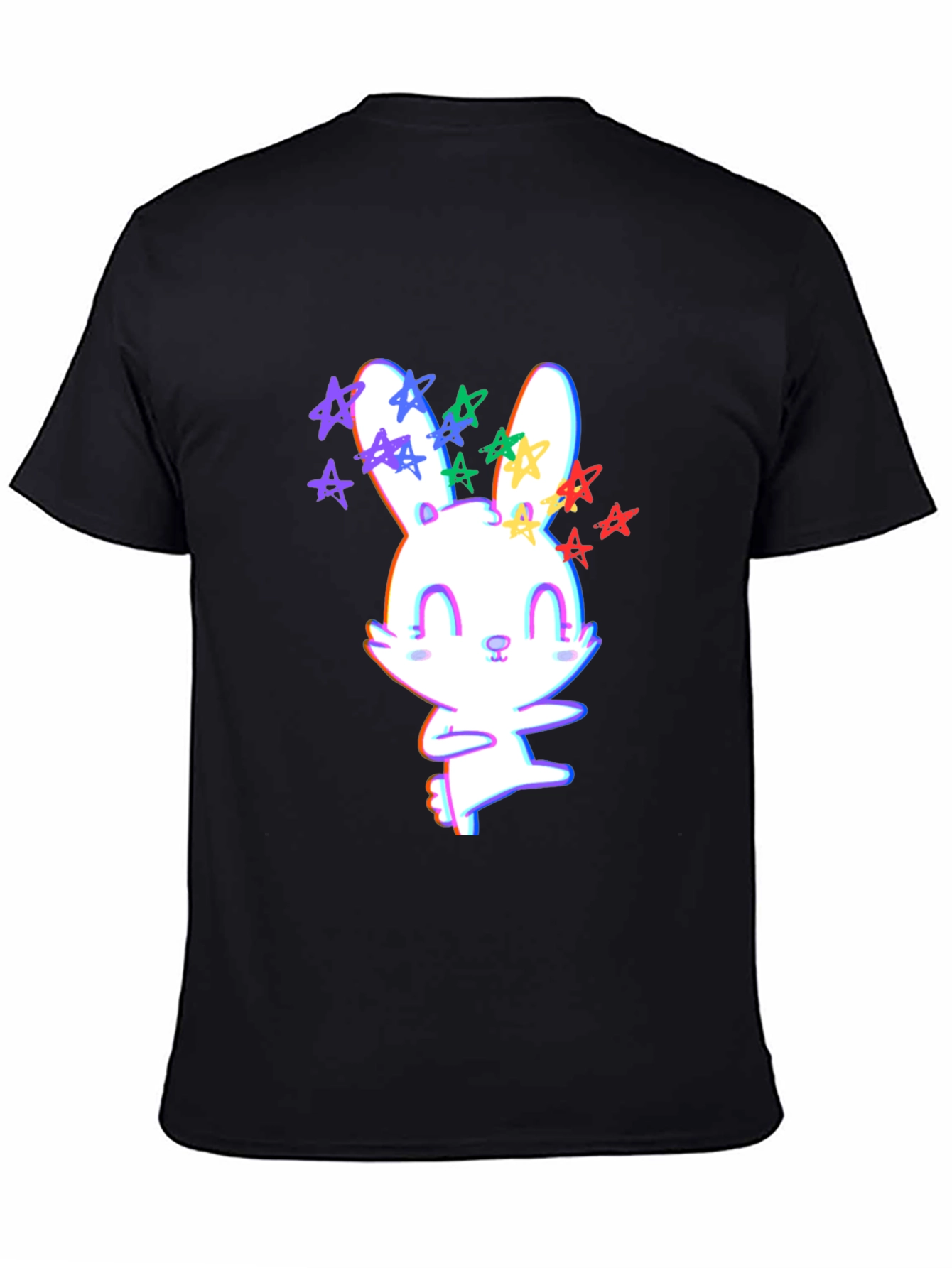 Black Cute Bunny with Stars Graphic T-Shirt view 4