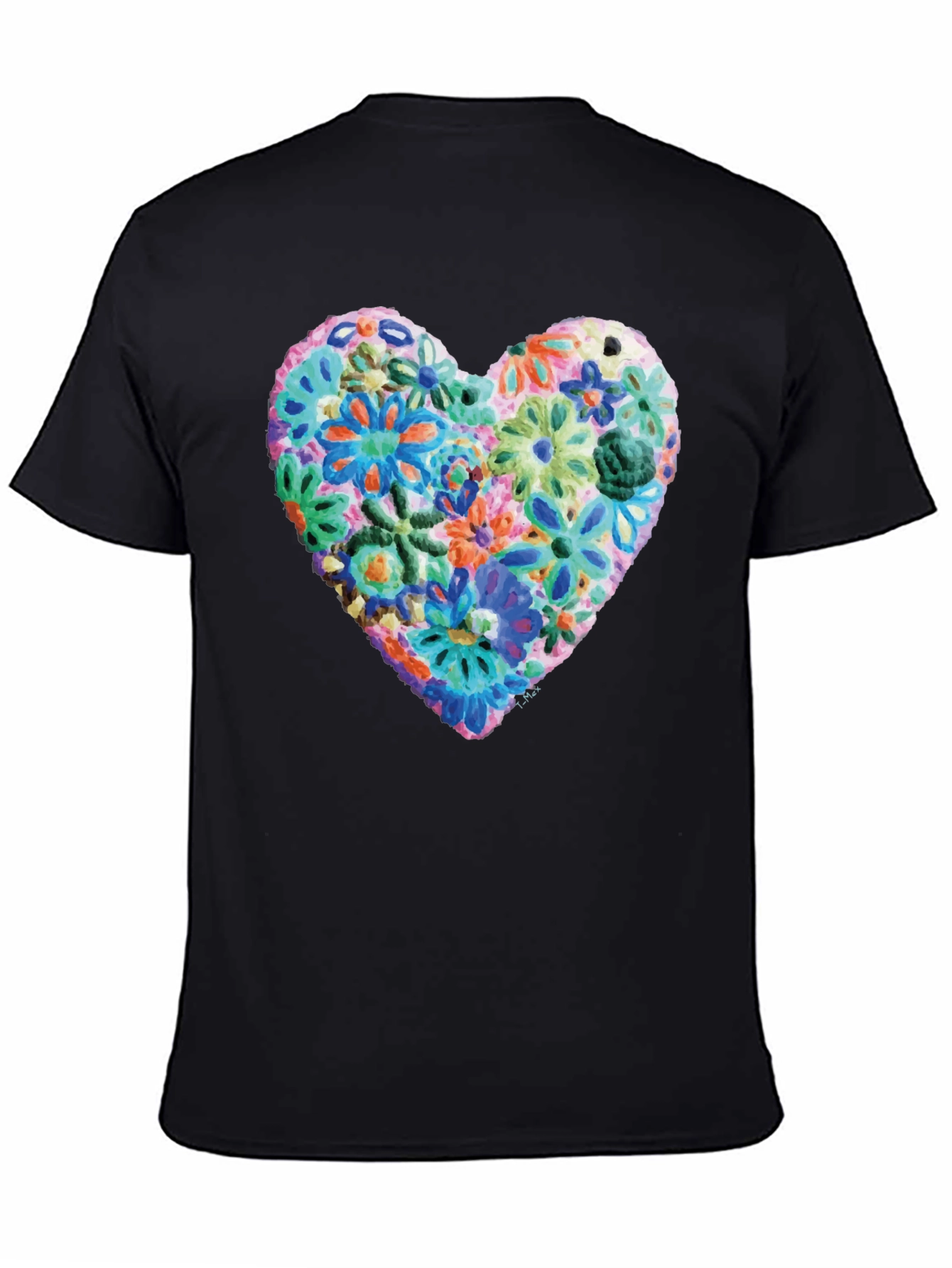 Black Floral Heart Graphic Print Crewneck T-Shirt view 4