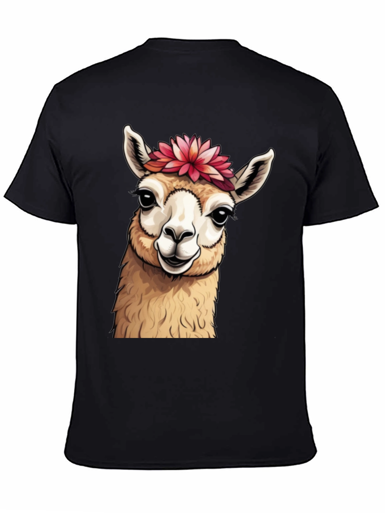Black Llama Floral Crown T-Shirt - Cute Animal Tee view 4