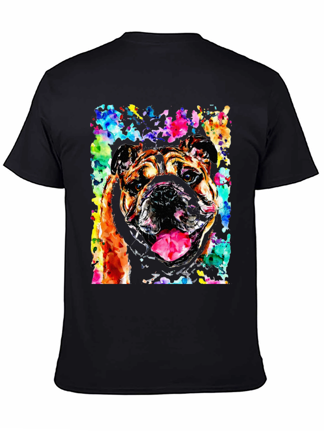 Black Bulldog Watercolor Men's Black T-Shirt view 4