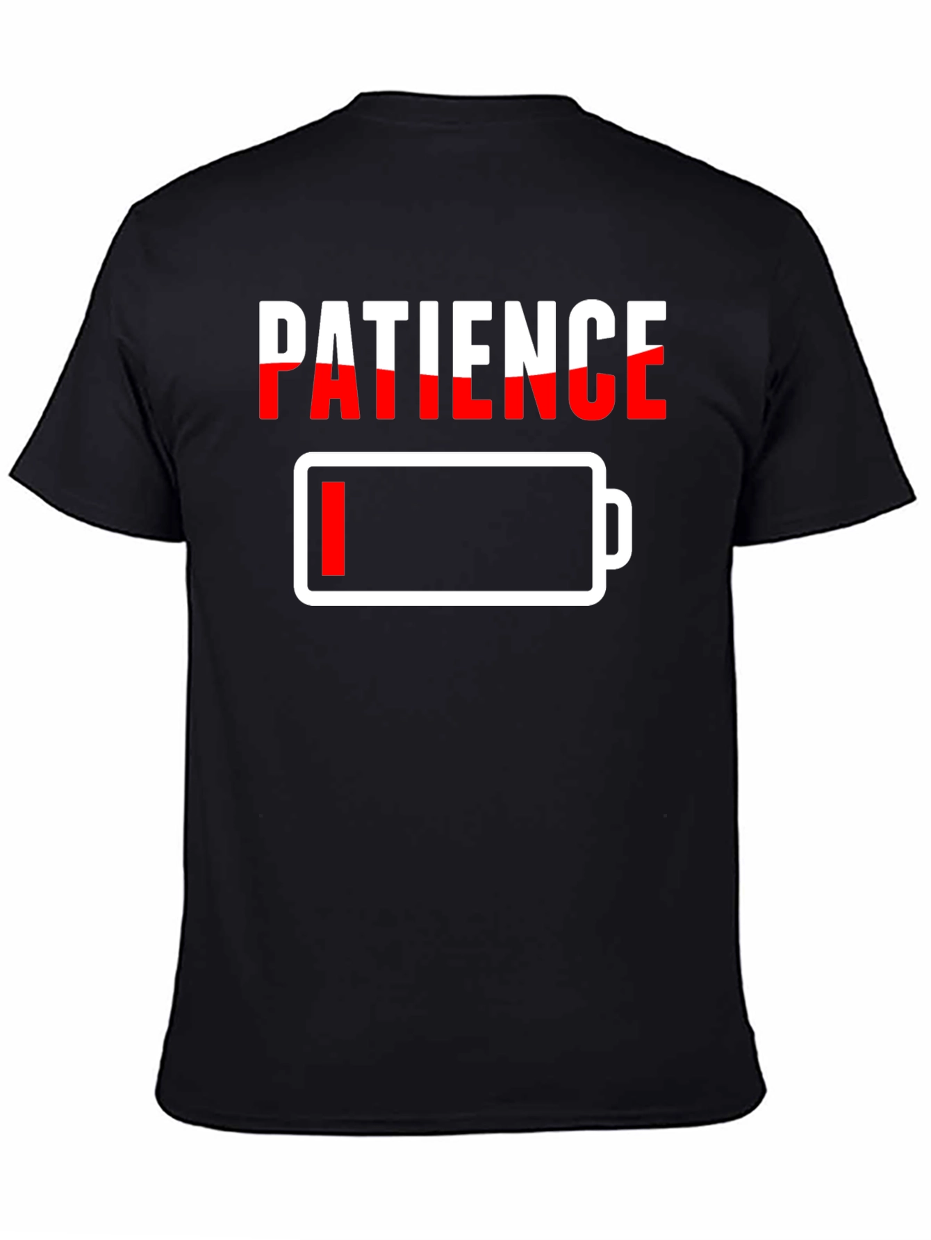 Black Low Patience T-Shirt - Battery Graphic Novelty Tee view 4