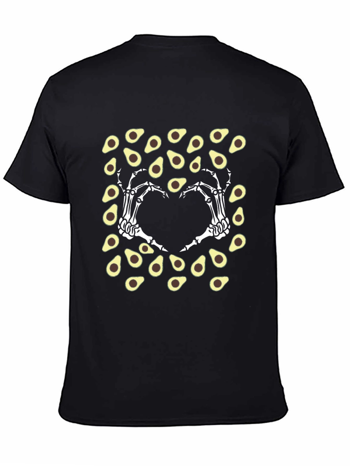 Black Avocado Skeleton Hand Heart T-Shirt view 4