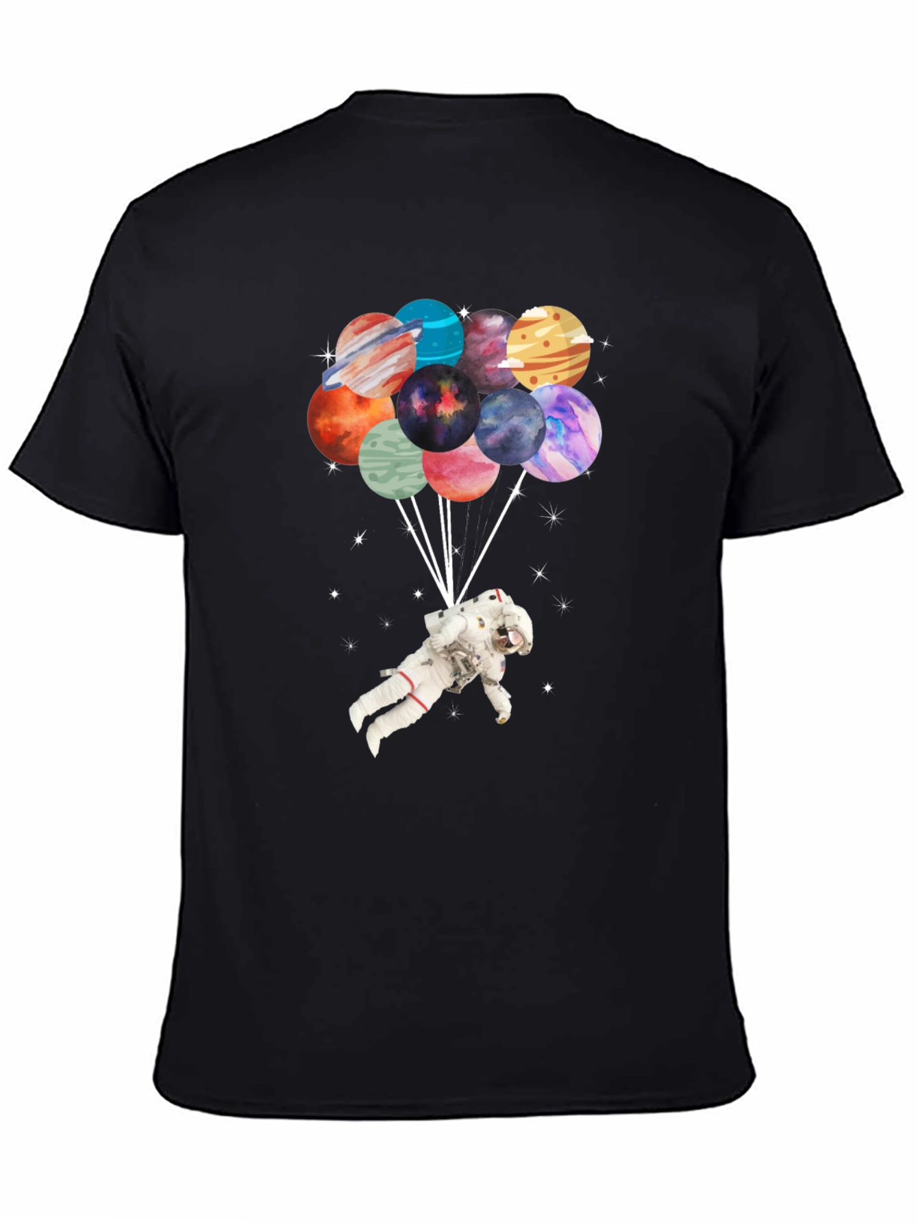 Black Astronaut Planet Balloon Graphic T-Shirt view 4