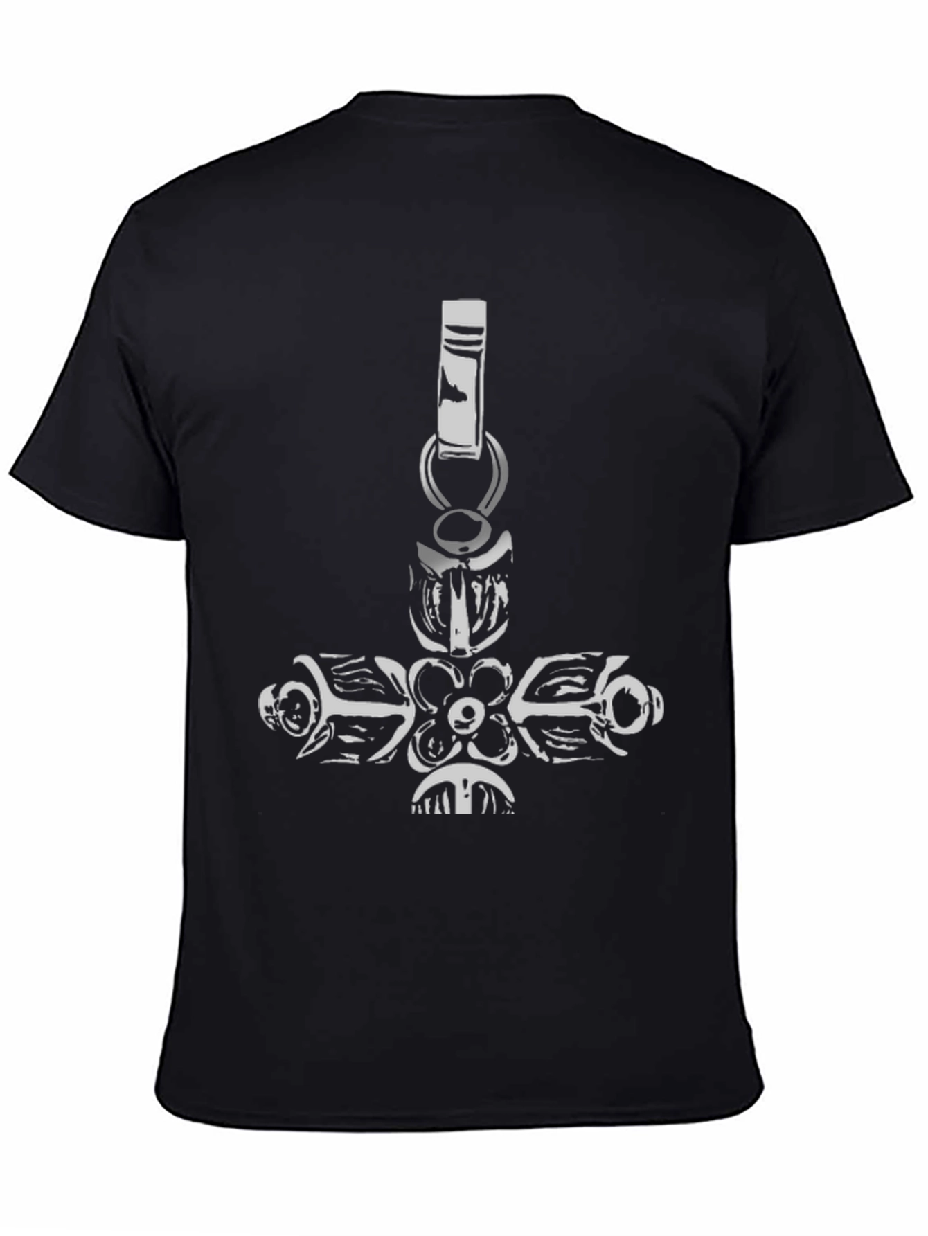 Black Black Tee with Ornate Cross Pendant Design view 4