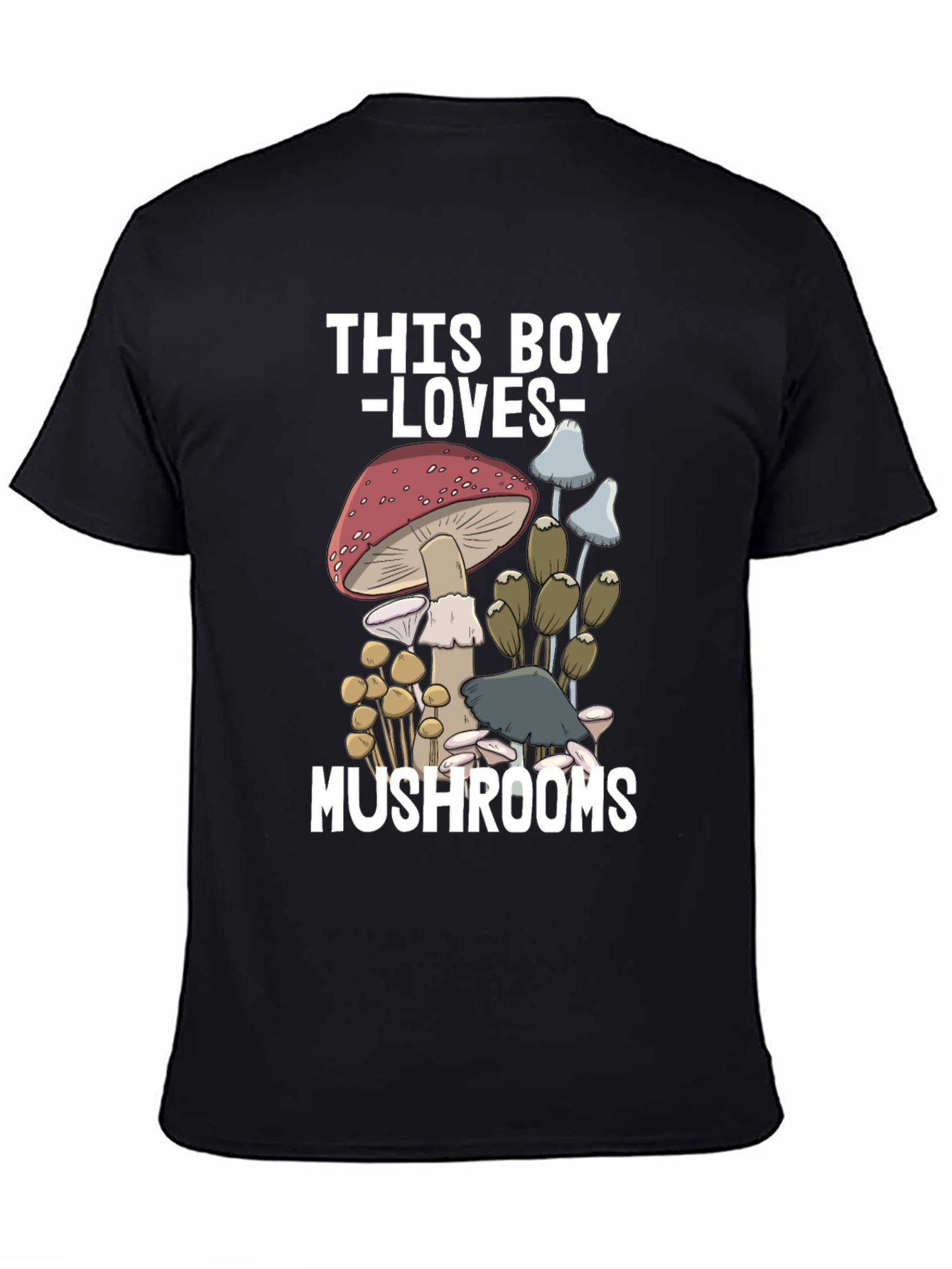 Black Mushroom Lover T-Shirt - This Boy Loves Mushrooms Graphic Tee view 4