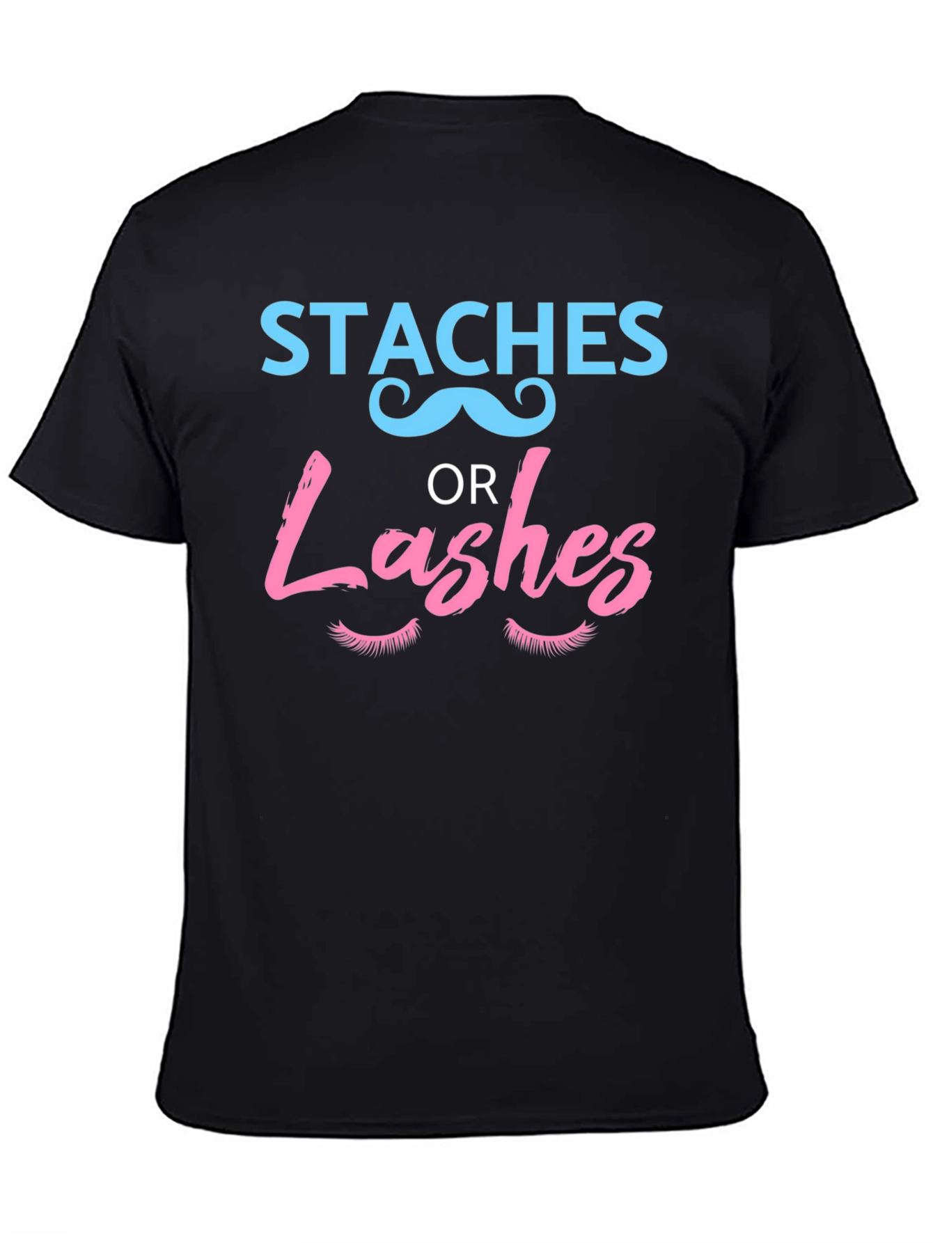 Black Staches or Lashes Gender Reveal T-Shirt view 4