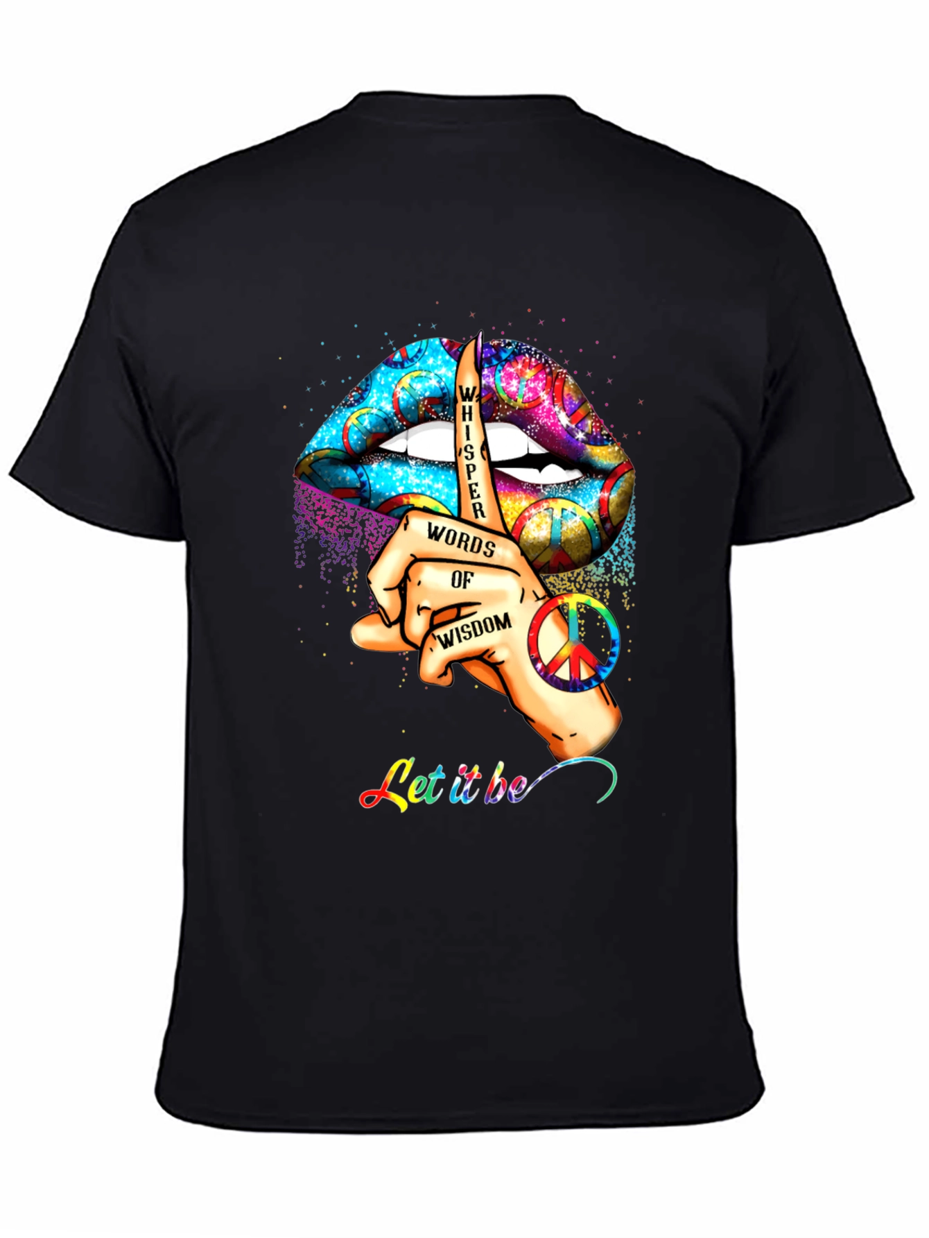 Black Colorful Lips Whisper of Wisdom Graphic T-Shirt view 4