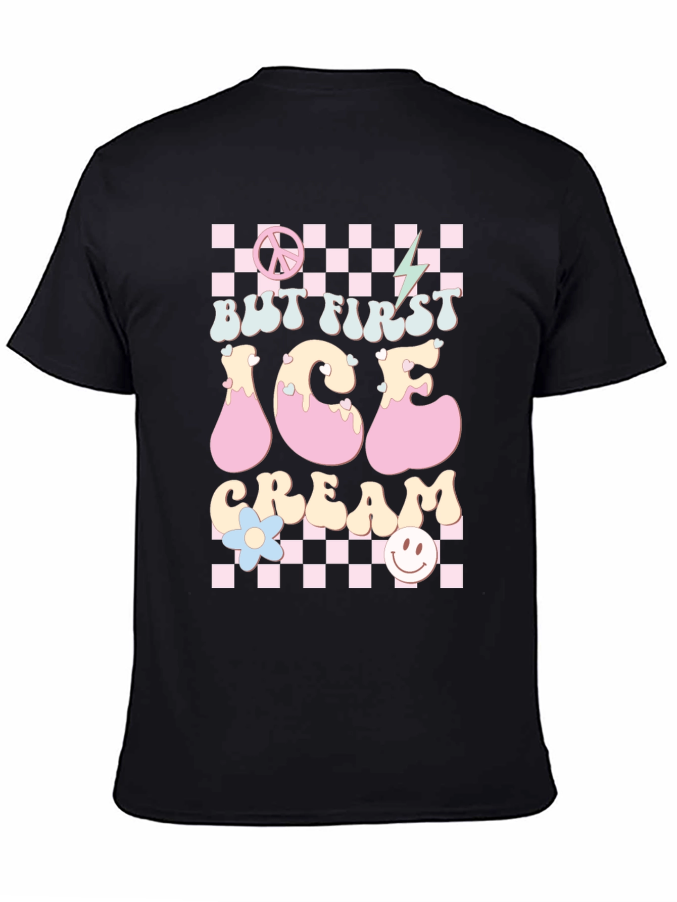 Black But First Ice Cream Graphic Tee Retro Design T-Shirt view 4