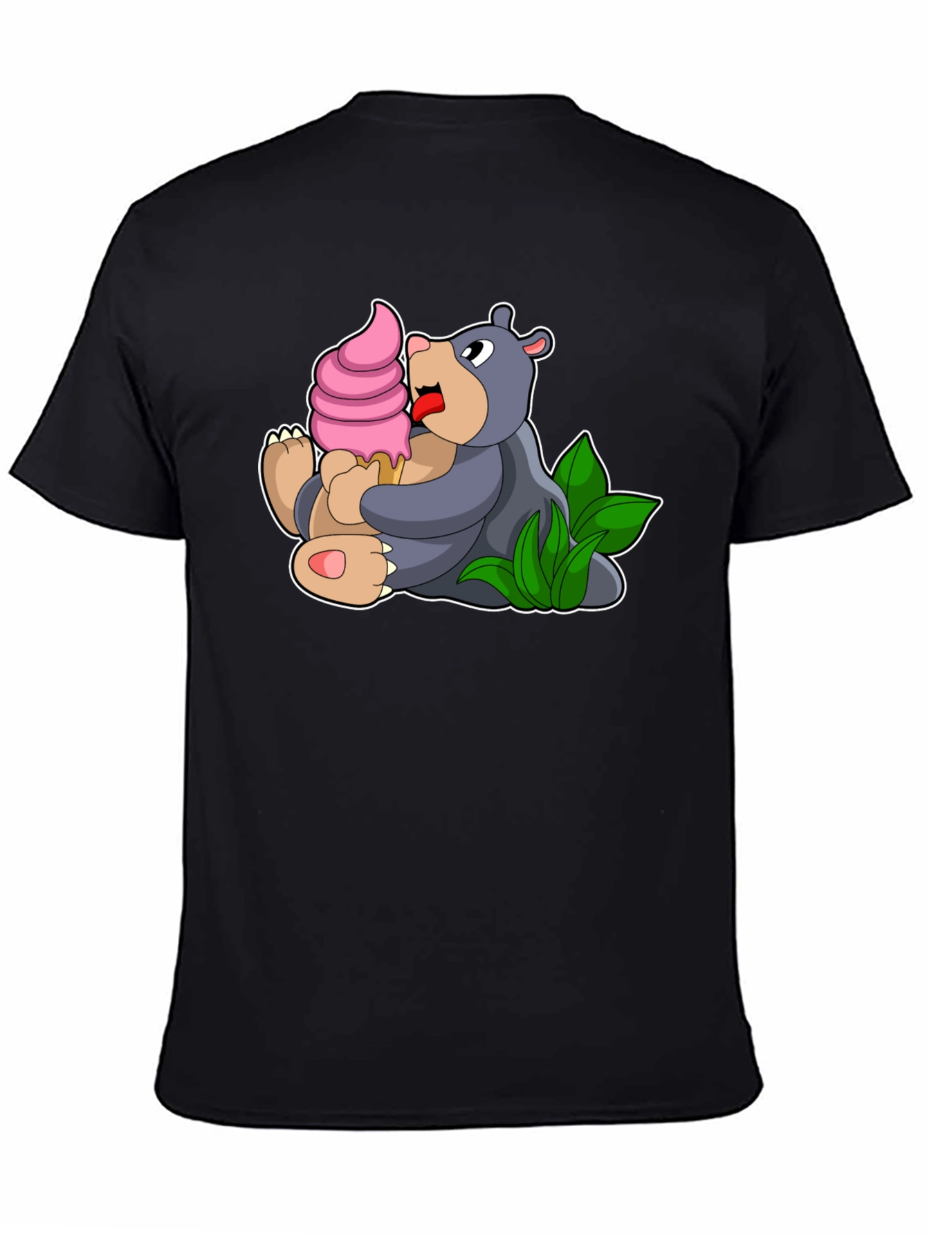 Black Cute Bear Eating Ice Cream Black T-Shirt view 4