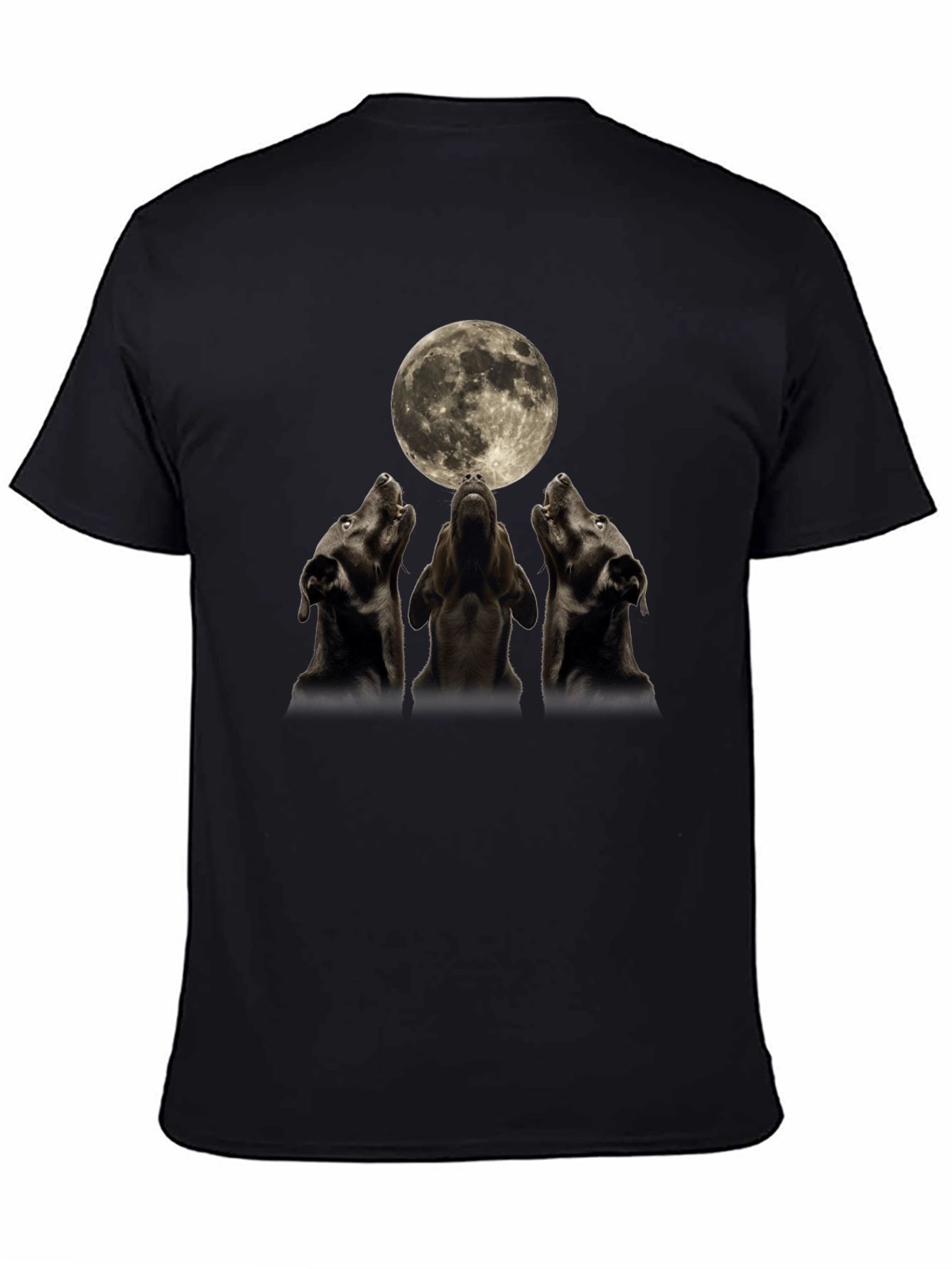 Black Three Dogs Howling at the Moon T-Shirt view 4