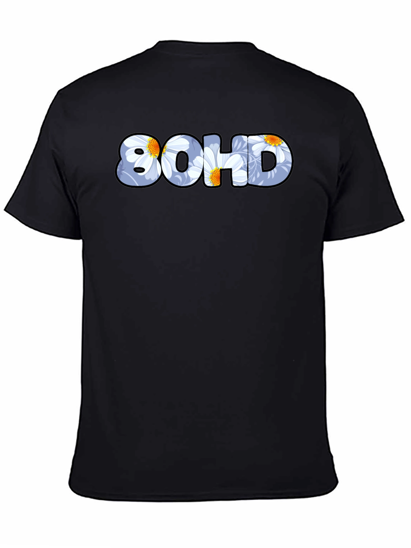Black Floral 8OHD Black T-Shirt view 4
