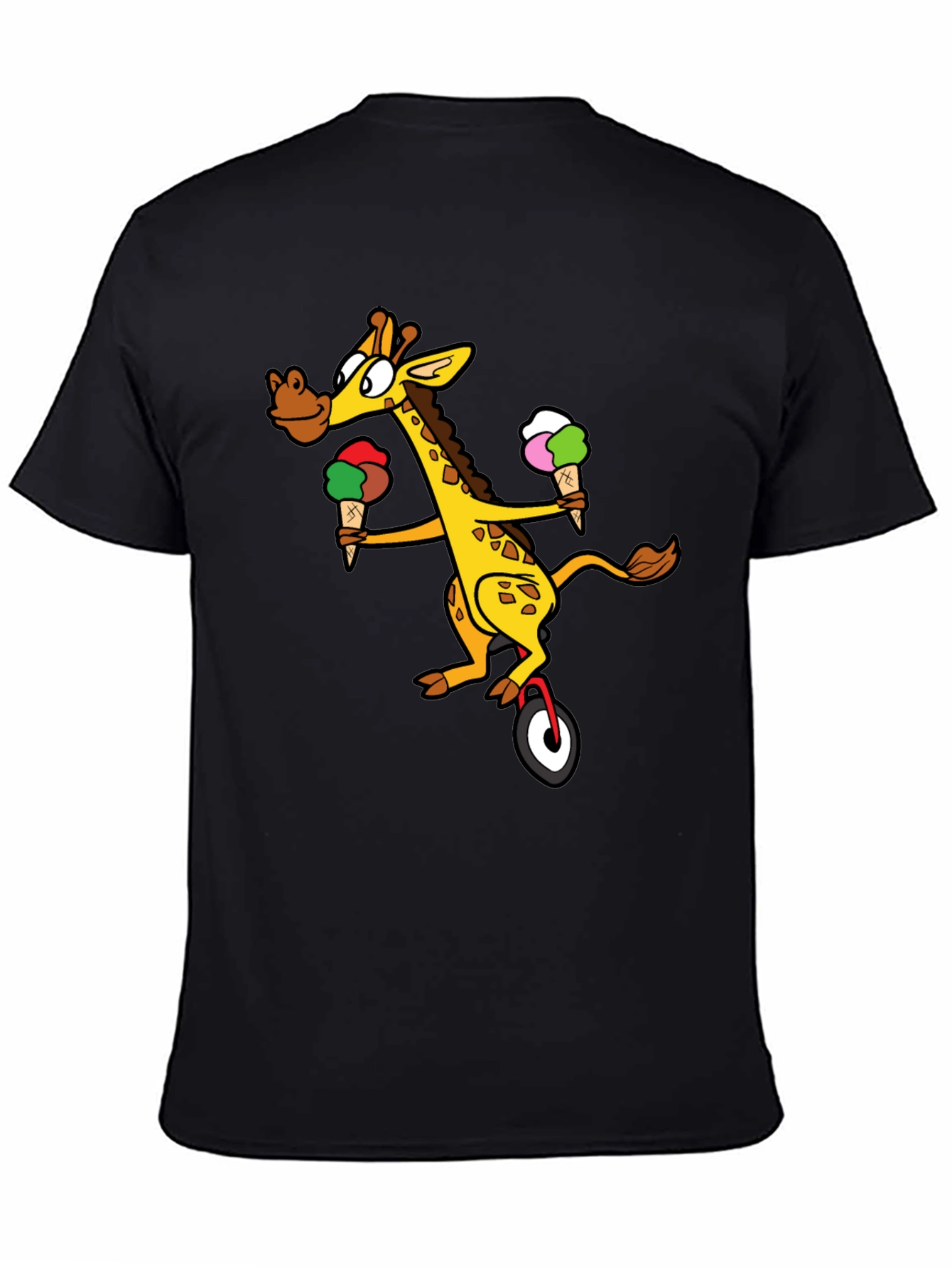 Black Giraffe Unicycle Ice Cream T-Shirt - Quirky Graphic Tee view 4