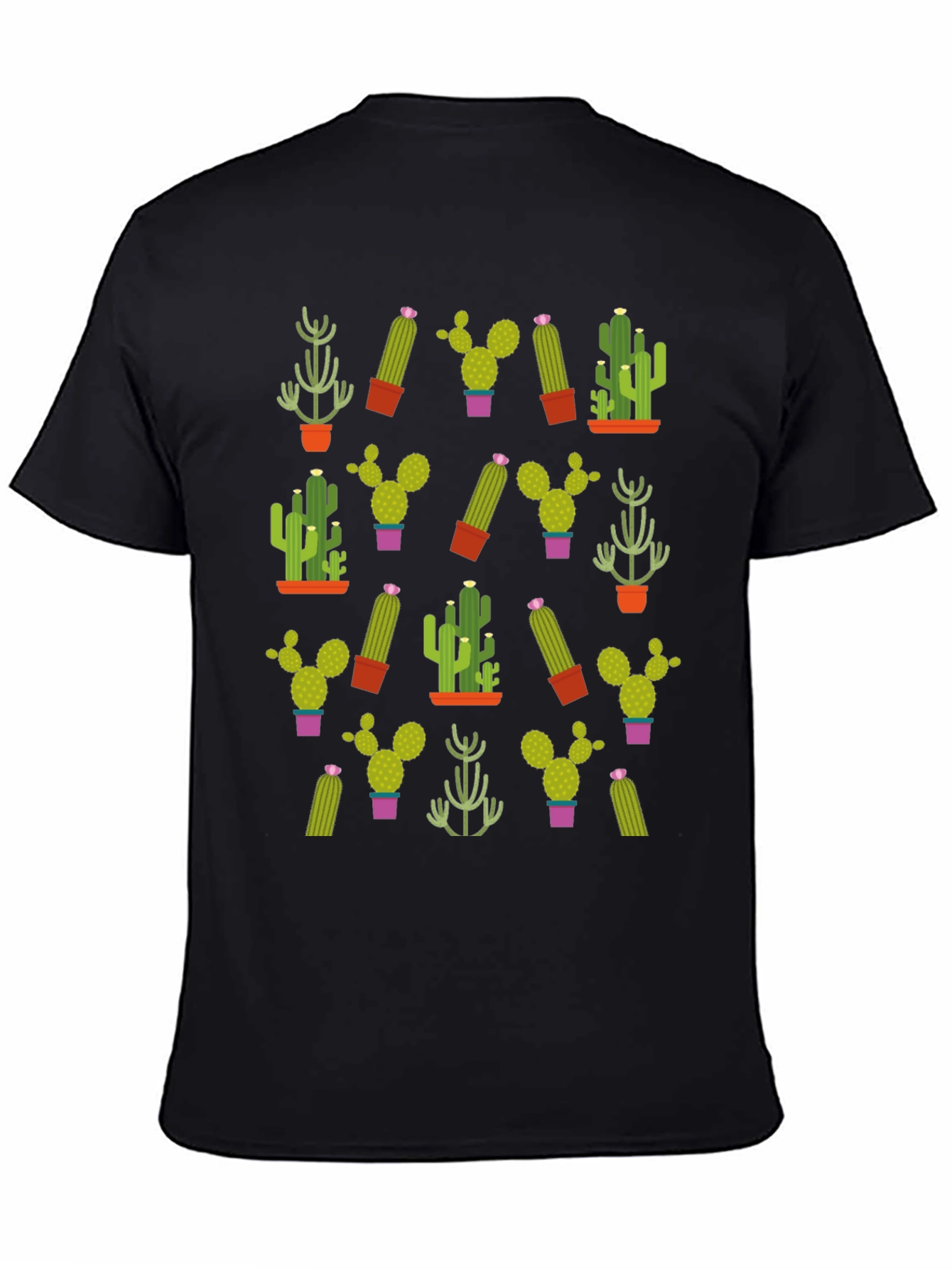 Black Cactus Pattern T-Shirt - Unique Plant Design view 4