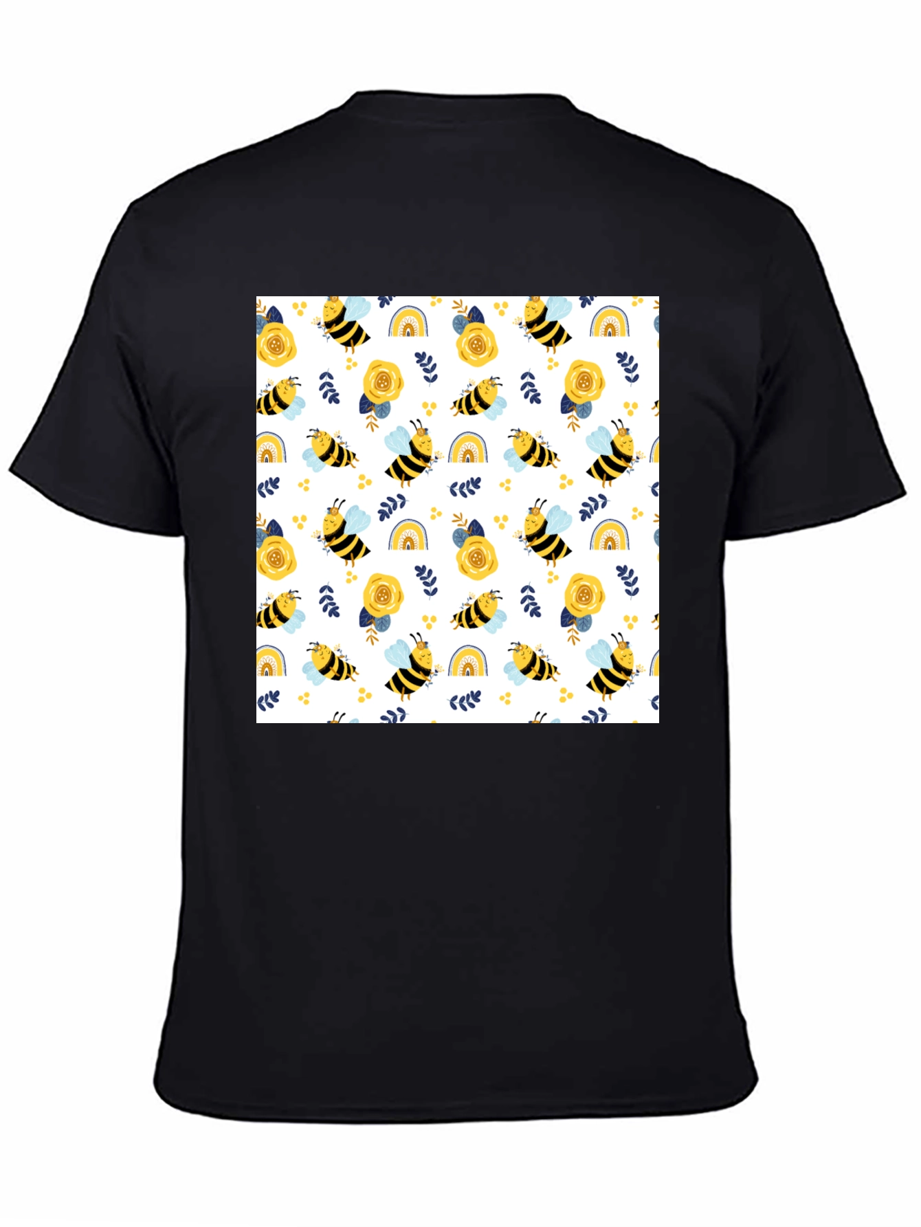 Black Honey Bee Pattern T-Shirt view 4