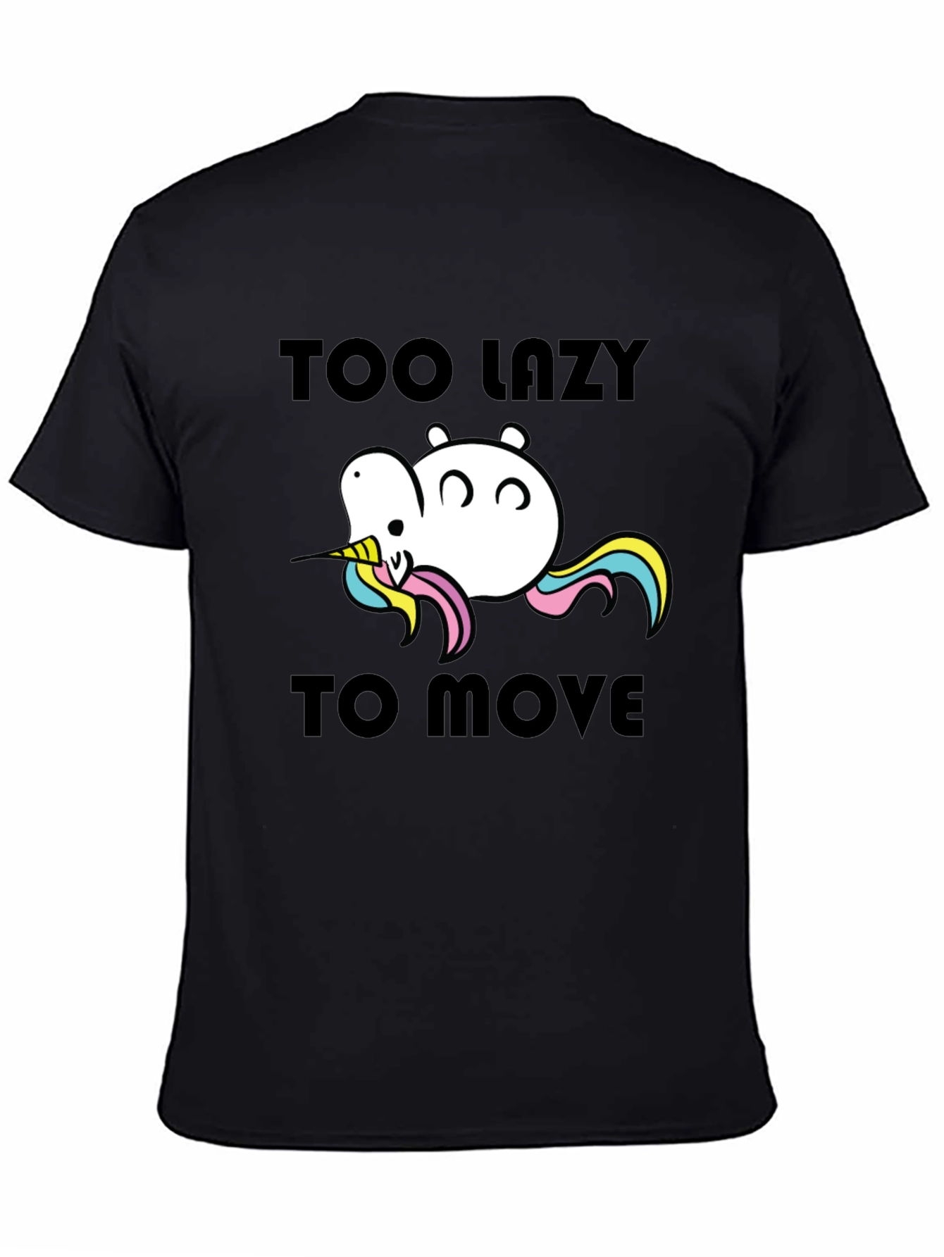 Black Too Lazy to Move Funny Unicorn T-Shirt view 4