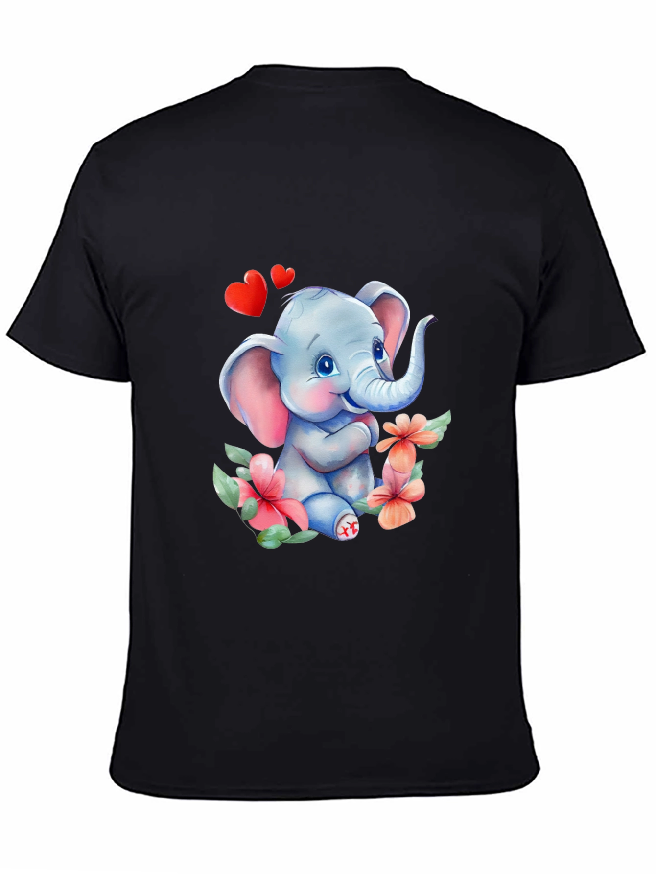 Black Cute Elephant Love Tee - Soft Cotton Blend view 4