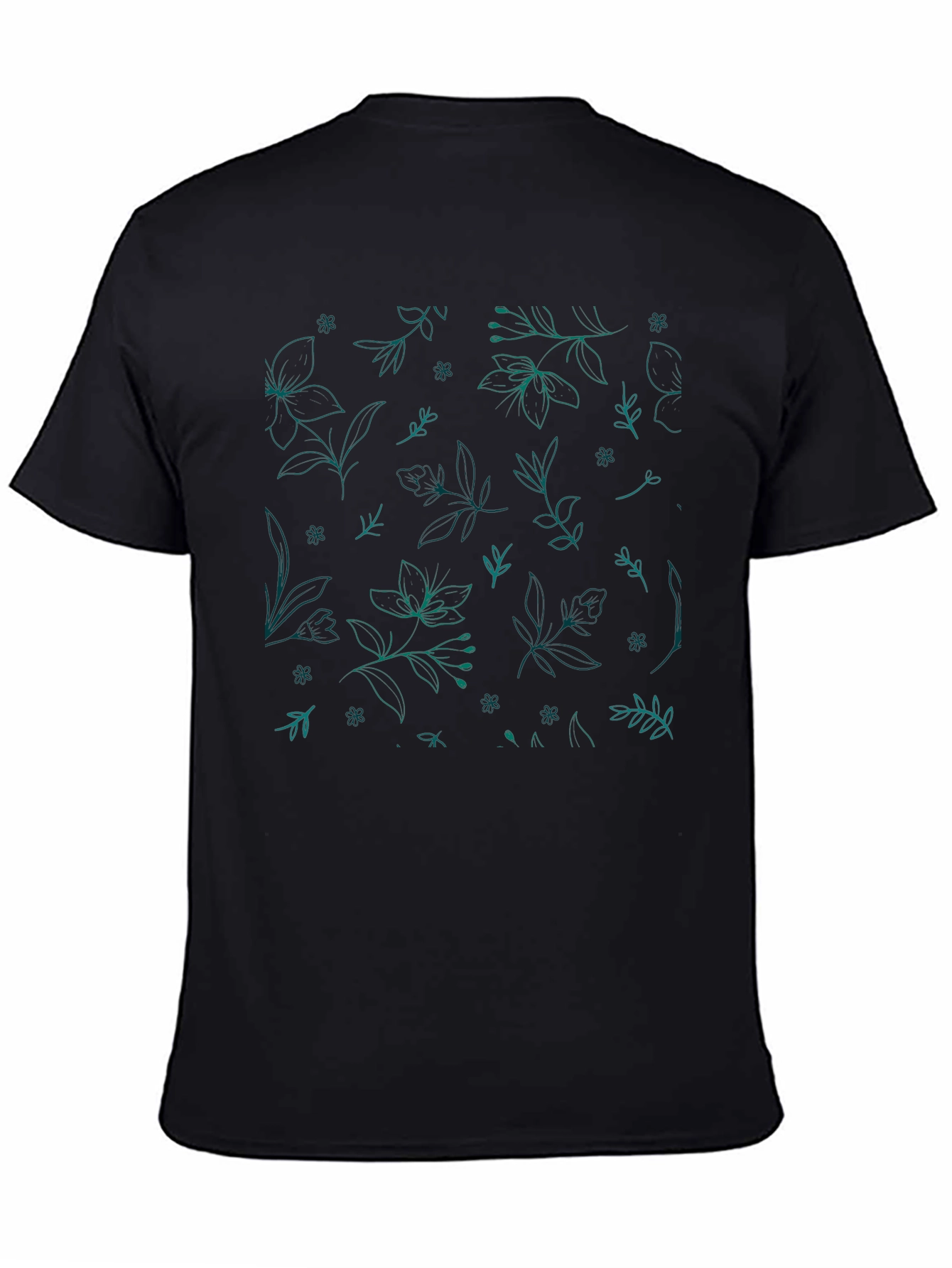Black Floral Sketch Tee - Casual Black T-Shirt view 4