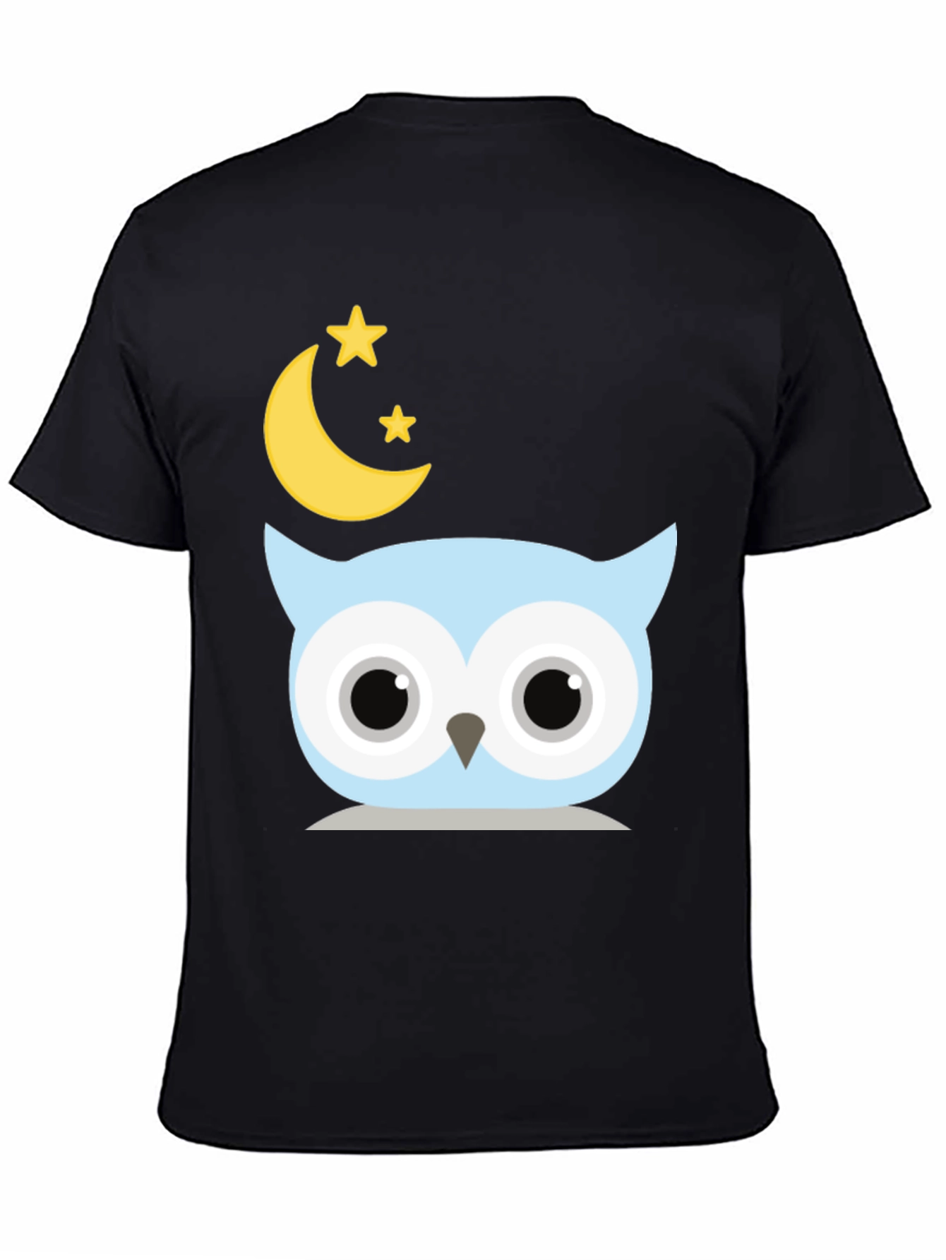 Black Cute Owl Moon Stars Graphic Black T-Shirt view 4