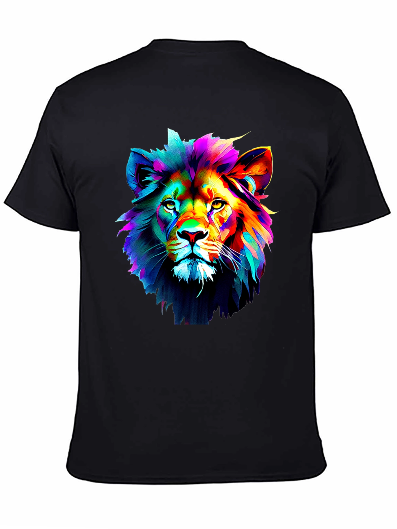 Black Vibrant Lion Graphic Black T-Shirt view 4
