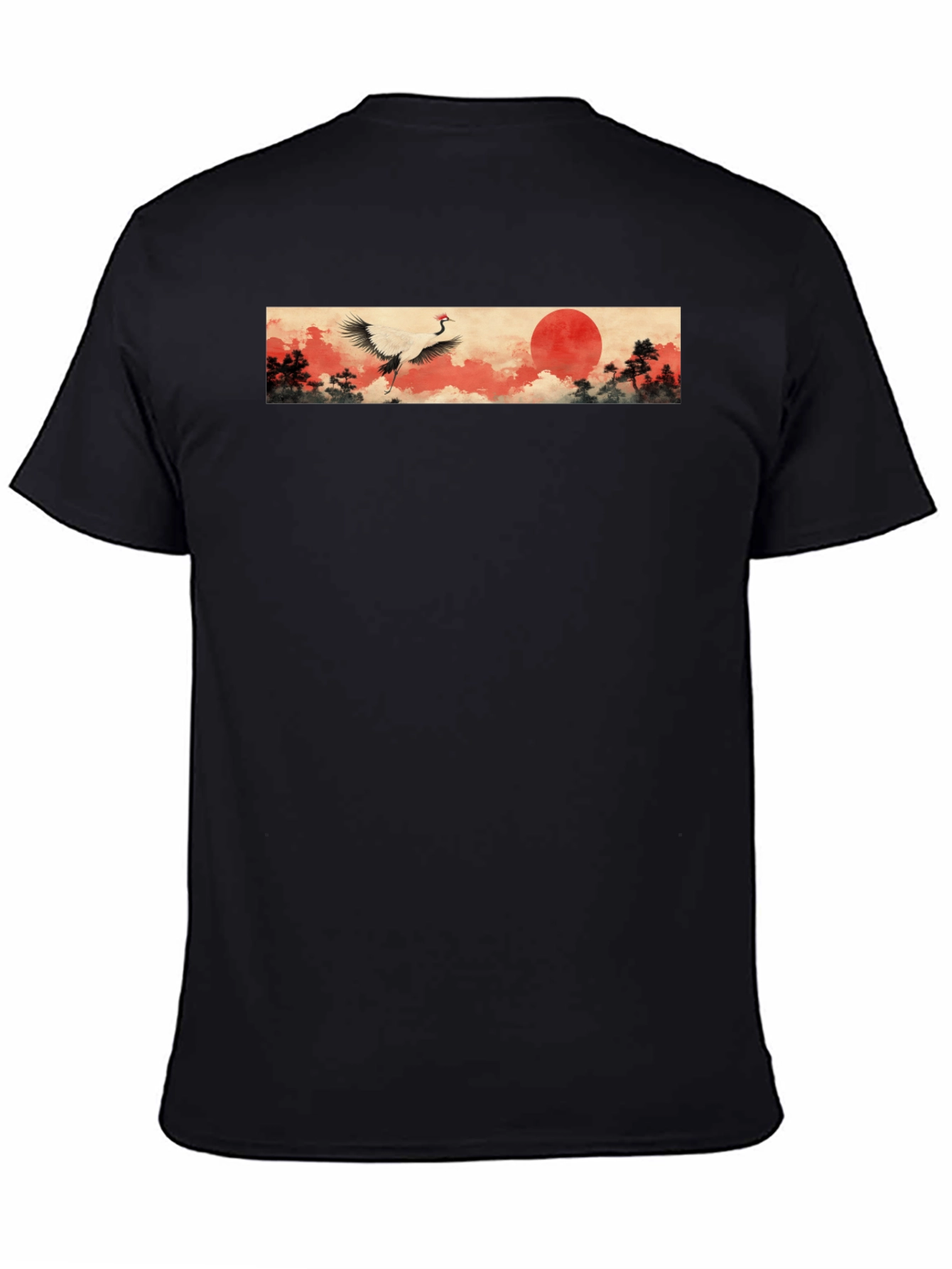 Black Crane & Rising Sun Black T-Shirt view 4