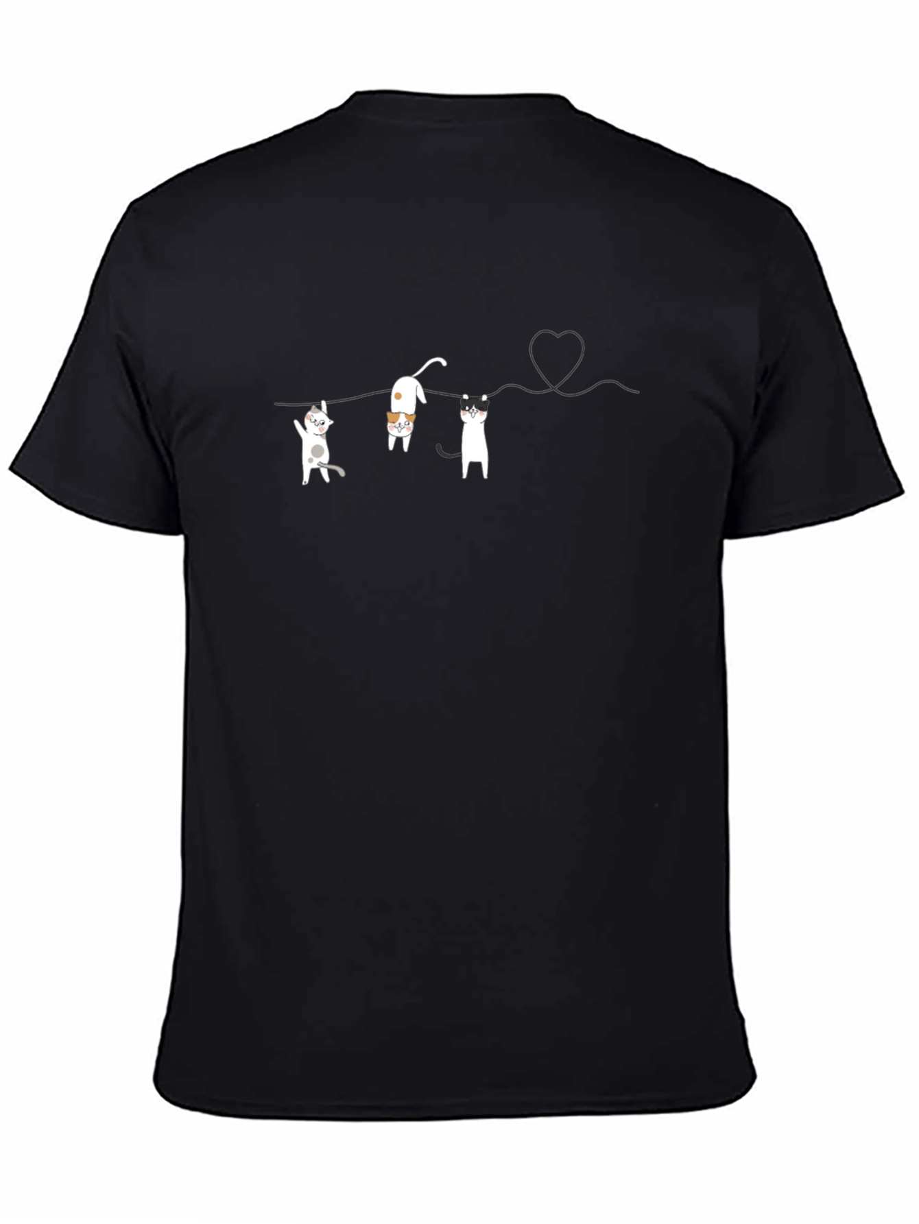 Black Playful Cats on a String T-Shirt view 4