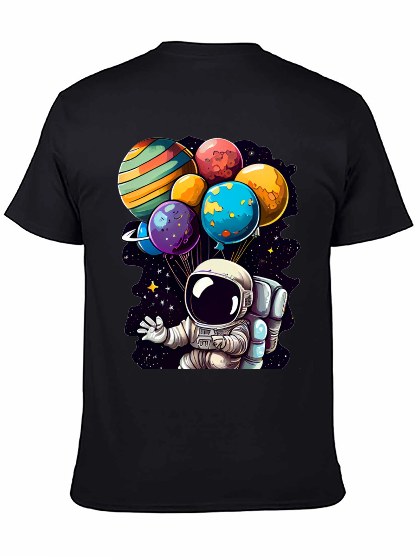 Black Astronaut Planet Balloons Graphic Tee view 4