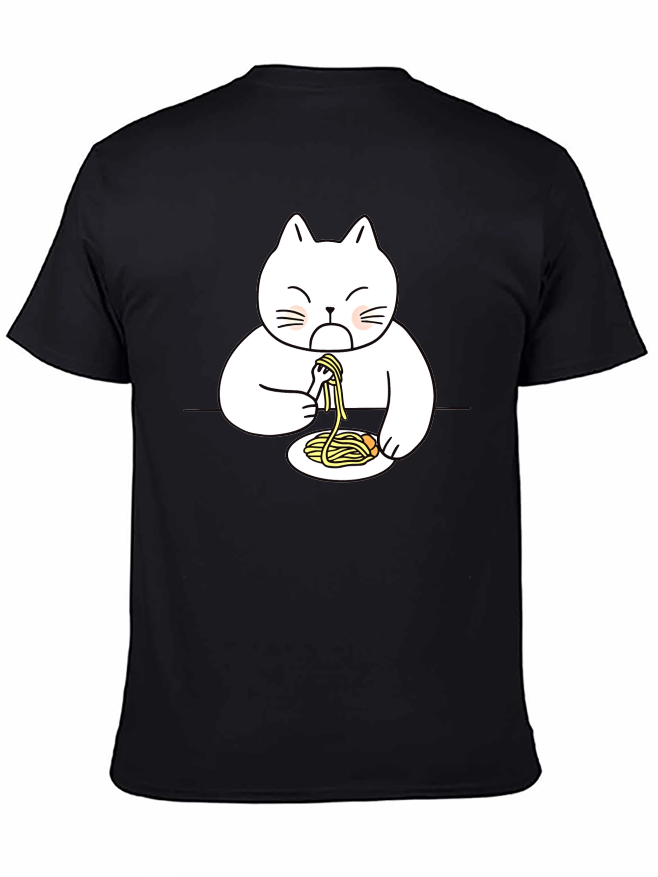 Black Cat Eating Spaghetti Funny T-Shirt view 4