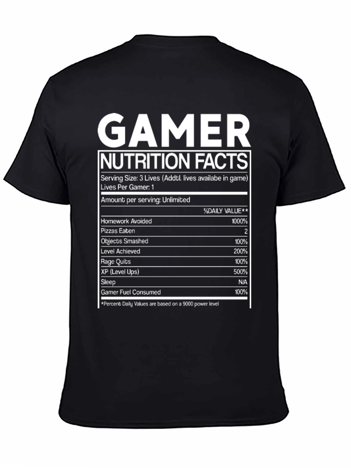 Black Gamer Nutrition Facts Black Graphic T-Shirt view 4