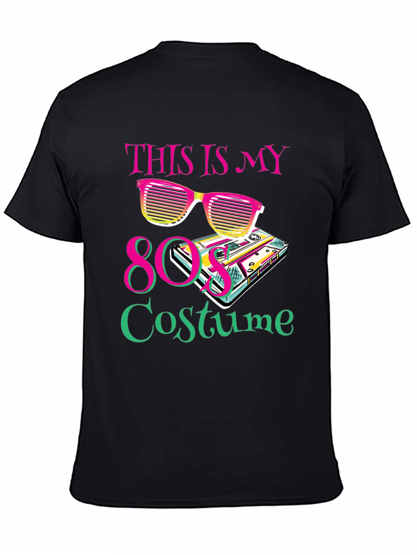 Black 80s Costume Party T-Shirt Retro Cassette Tape Sunglasses view 4