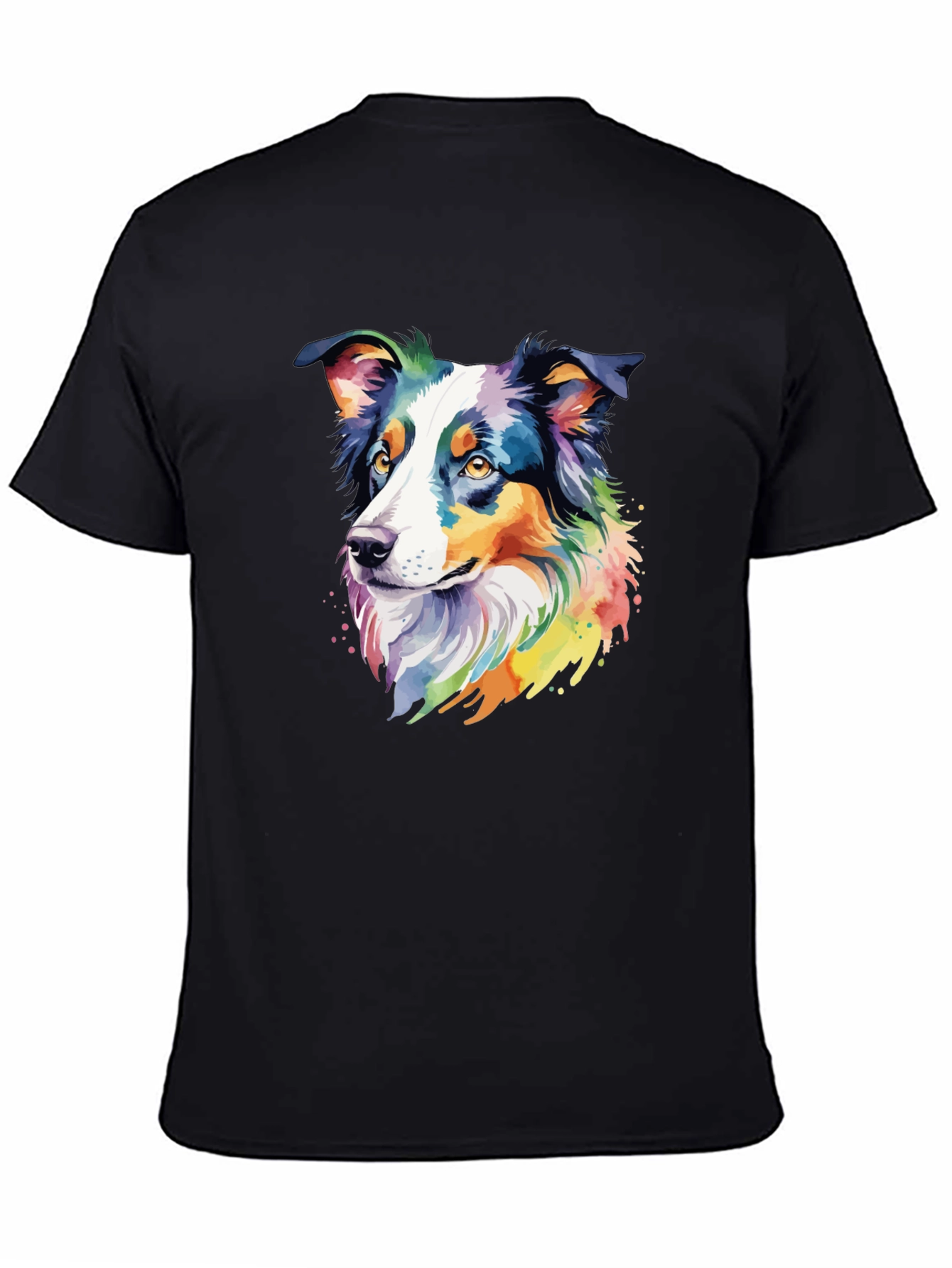 Black Colorful Australian Shepherd Dog Graphic T-Shirt view 4
