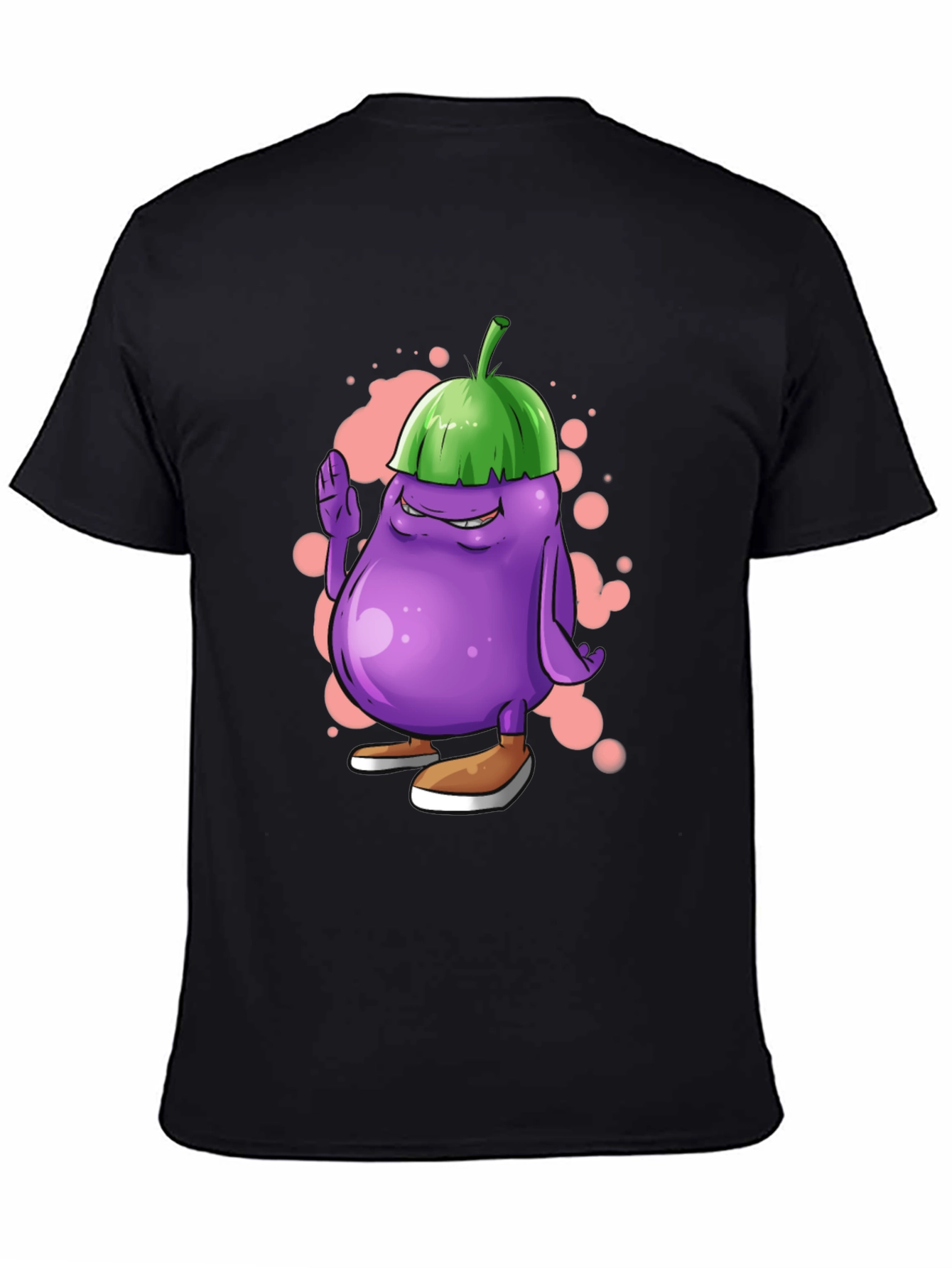 Black Eggplant Cartoon Graphic Tee view 4