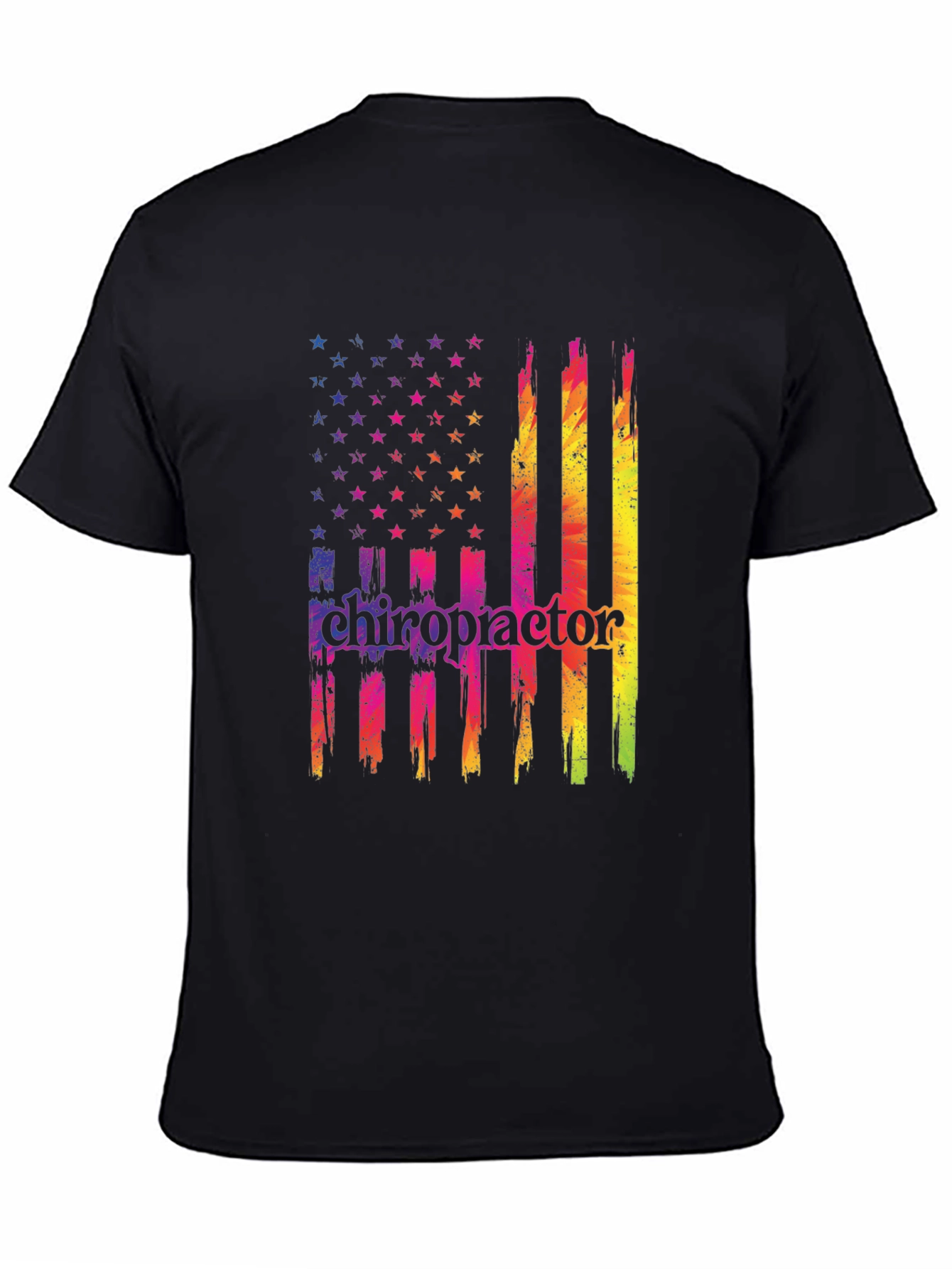 Black Chiropractor USA Flag Graphic T-Shirt view 4