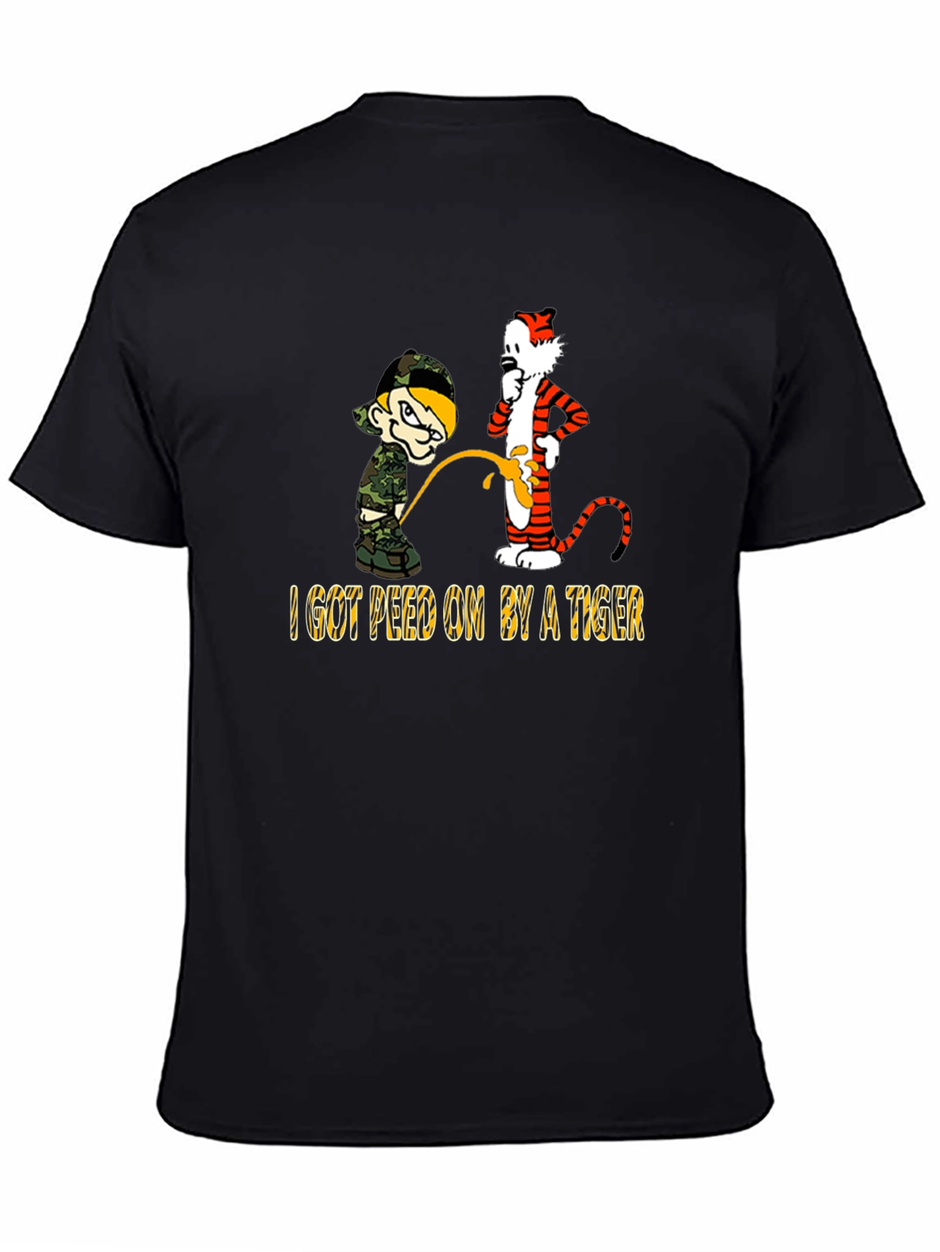 Black I Got Peed On By A Tiger Graphic T-Shirt view 4