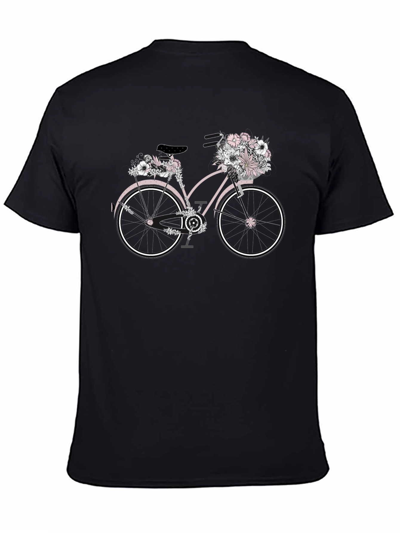 Black Floral Bicycle Graphic T-Shirt - Unique Design view 4