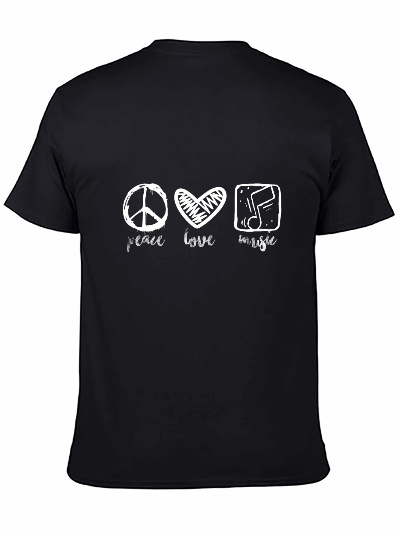 Black Peace Love Music Graphic Tee - Black Cotton Blend view 4