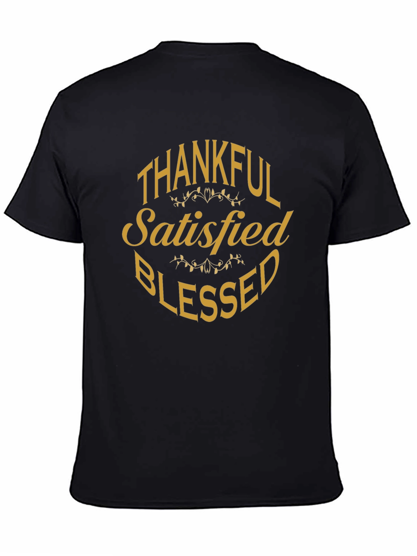 Black Thankful Satisfied Blessed Graphic T-Shirt view 4